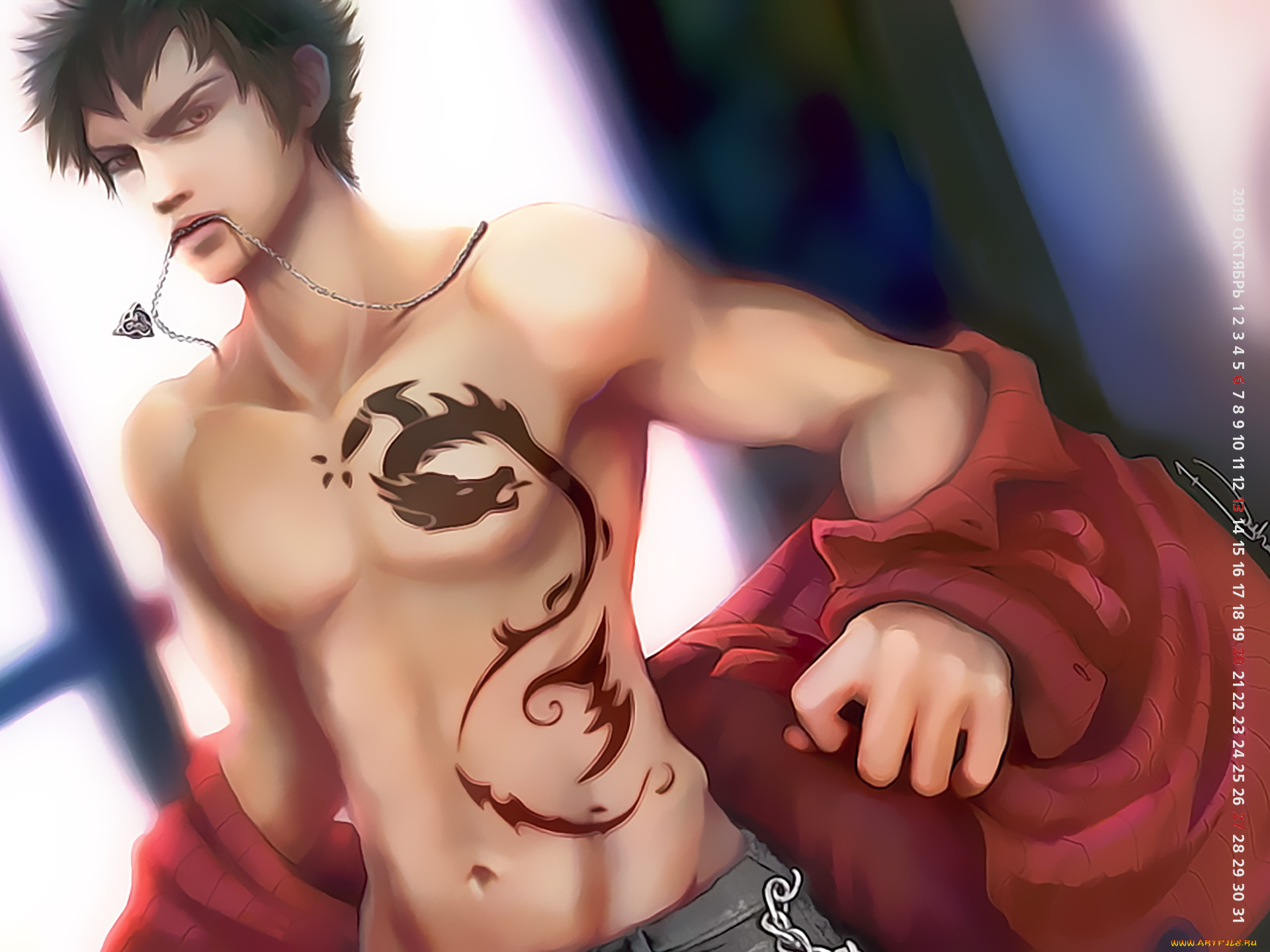 календари, аниме, мужчина, 2019, calendar, рисунок, тату, дракон