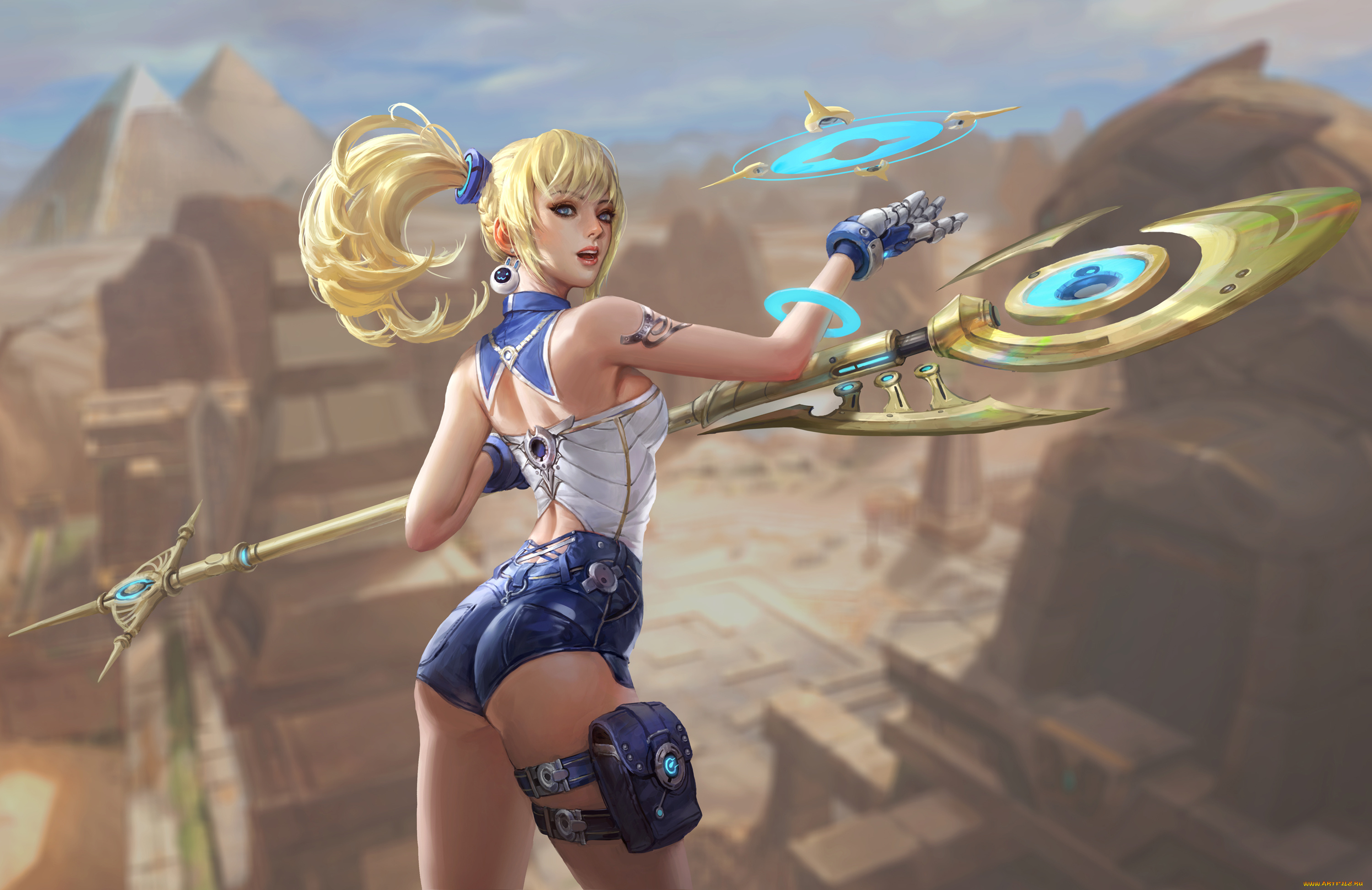 фэнтези, девушки, оружие, посох, девушка, хвостики