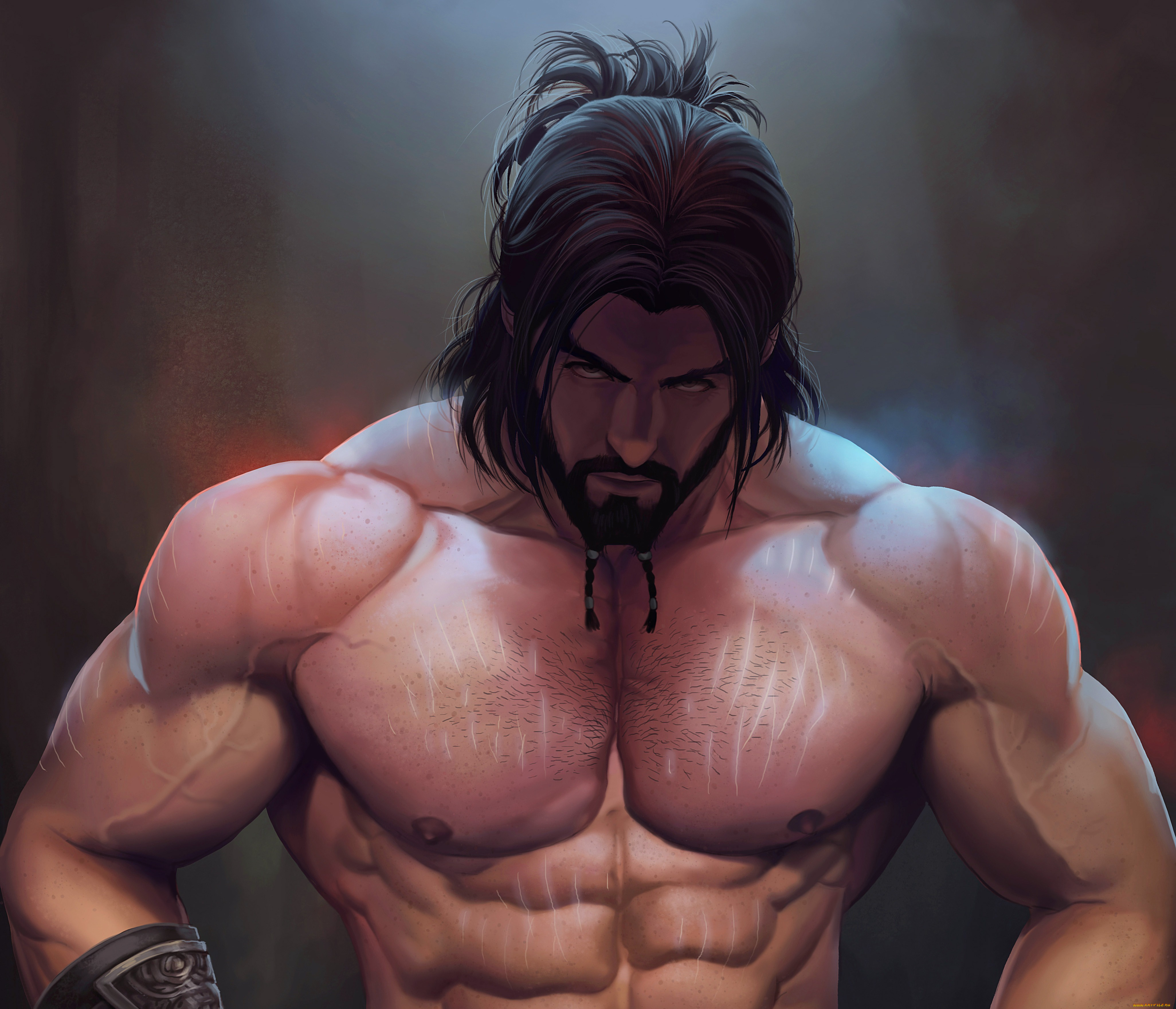 рисованное, люди, шрамы, торс, борода, мужчина
