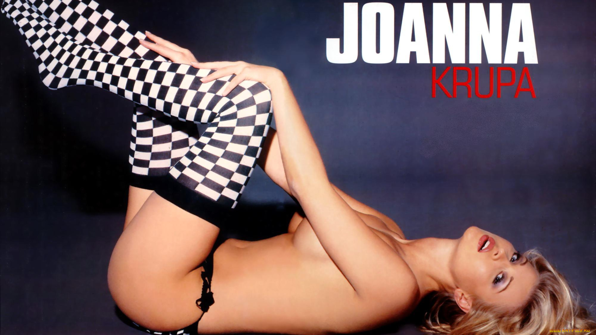 девушки, joanna, krupa, модель, блондинка, грудь, трусики, чулки