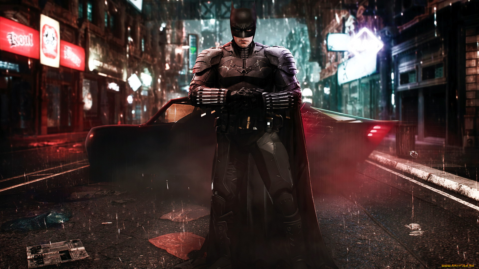 кино, фильмы, the, batman, бэтмен, машина, город, дождь