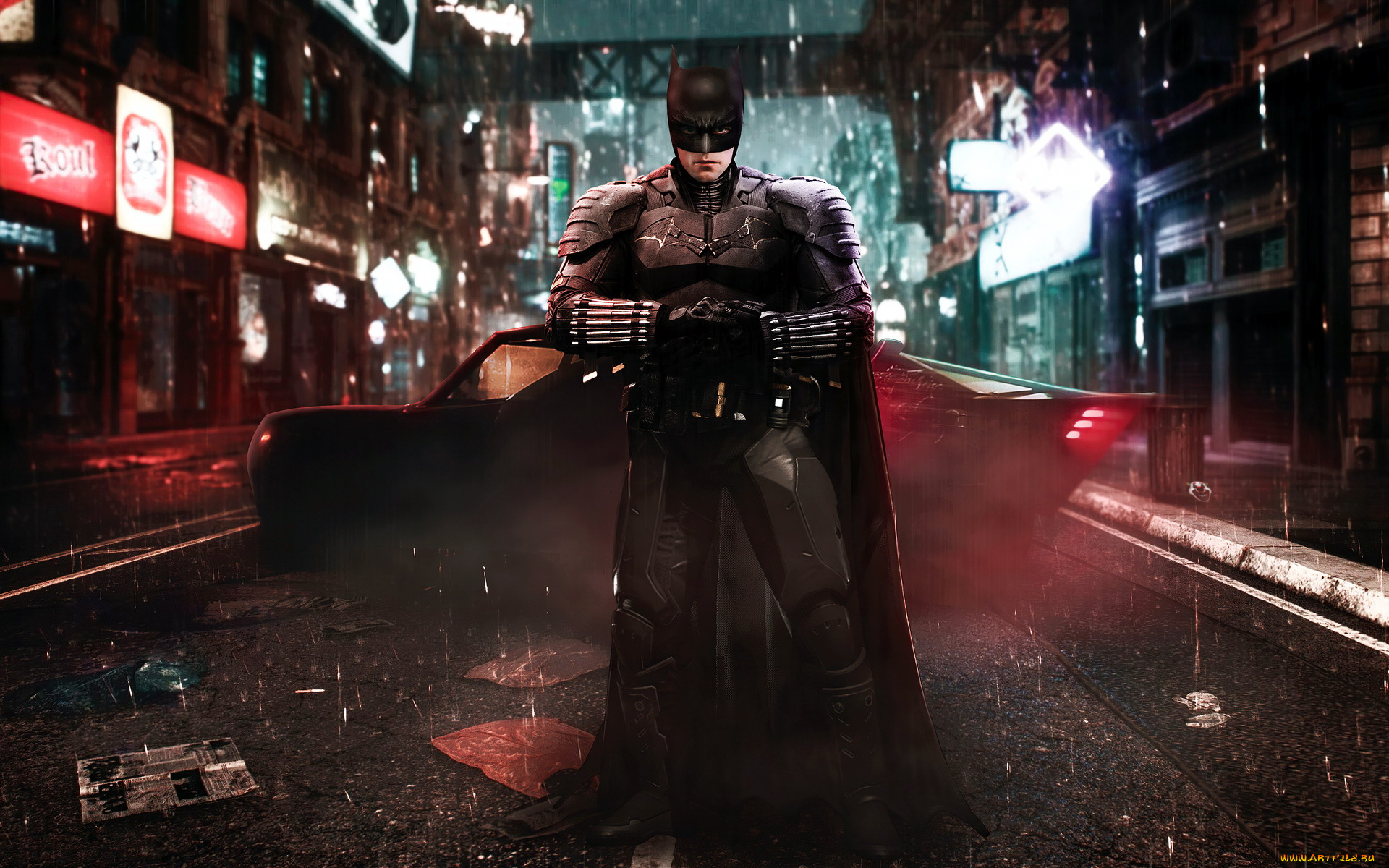 кино, фильмы, the, batman, бэтмен, машина, город, дождь