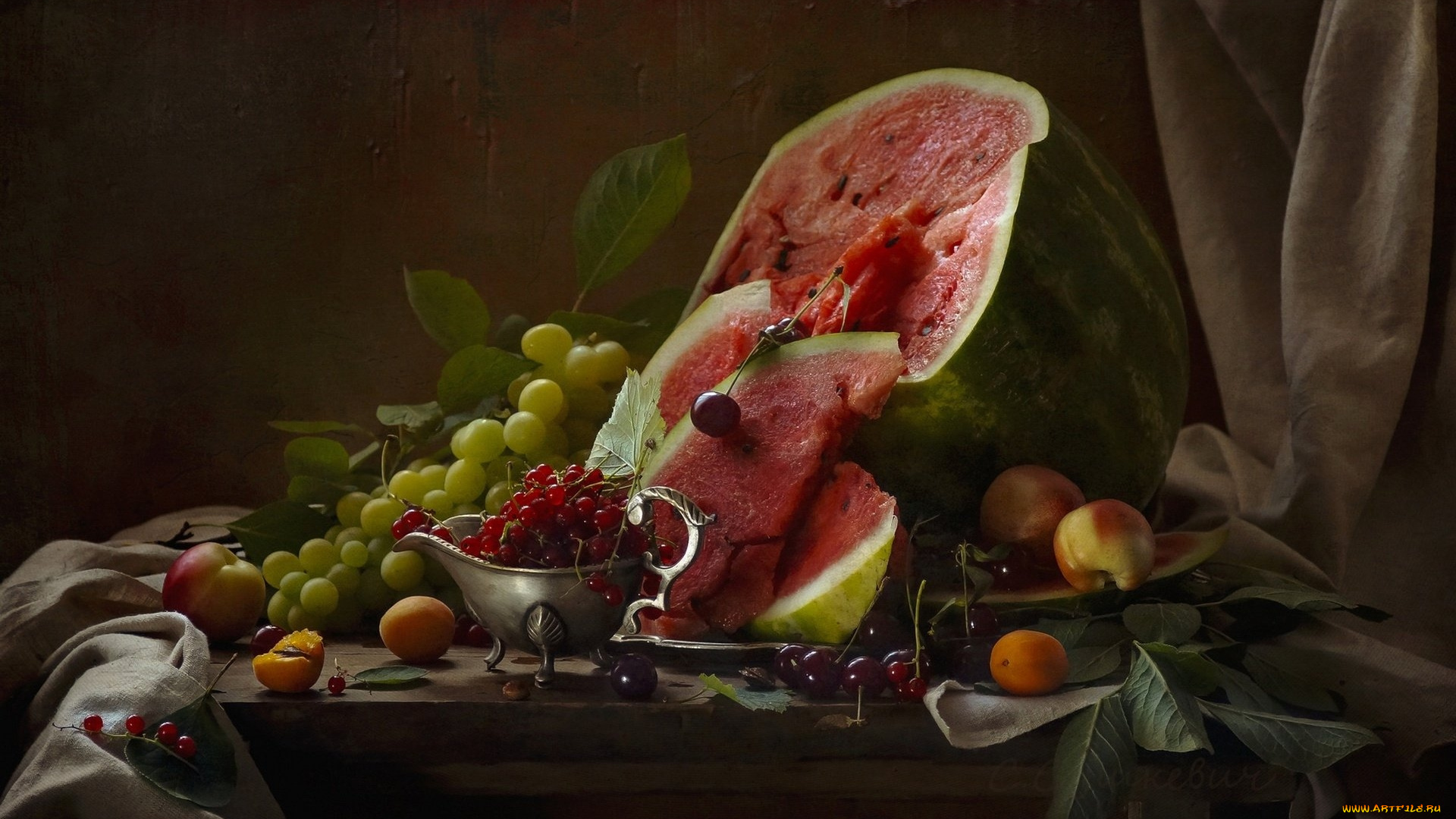 еда, фрукты, , ягоды, арбуз, вишни, виноград, смородина