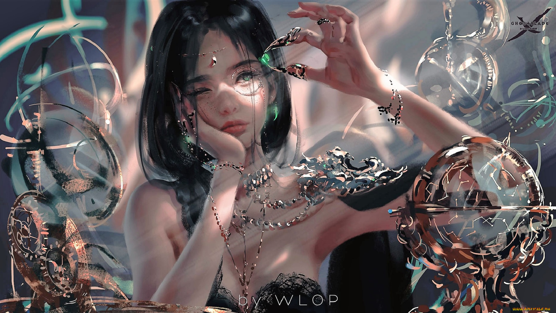 фэнтези, _ghost, blade, , , призрачный, клинок, девушка, когти, камень, приборы