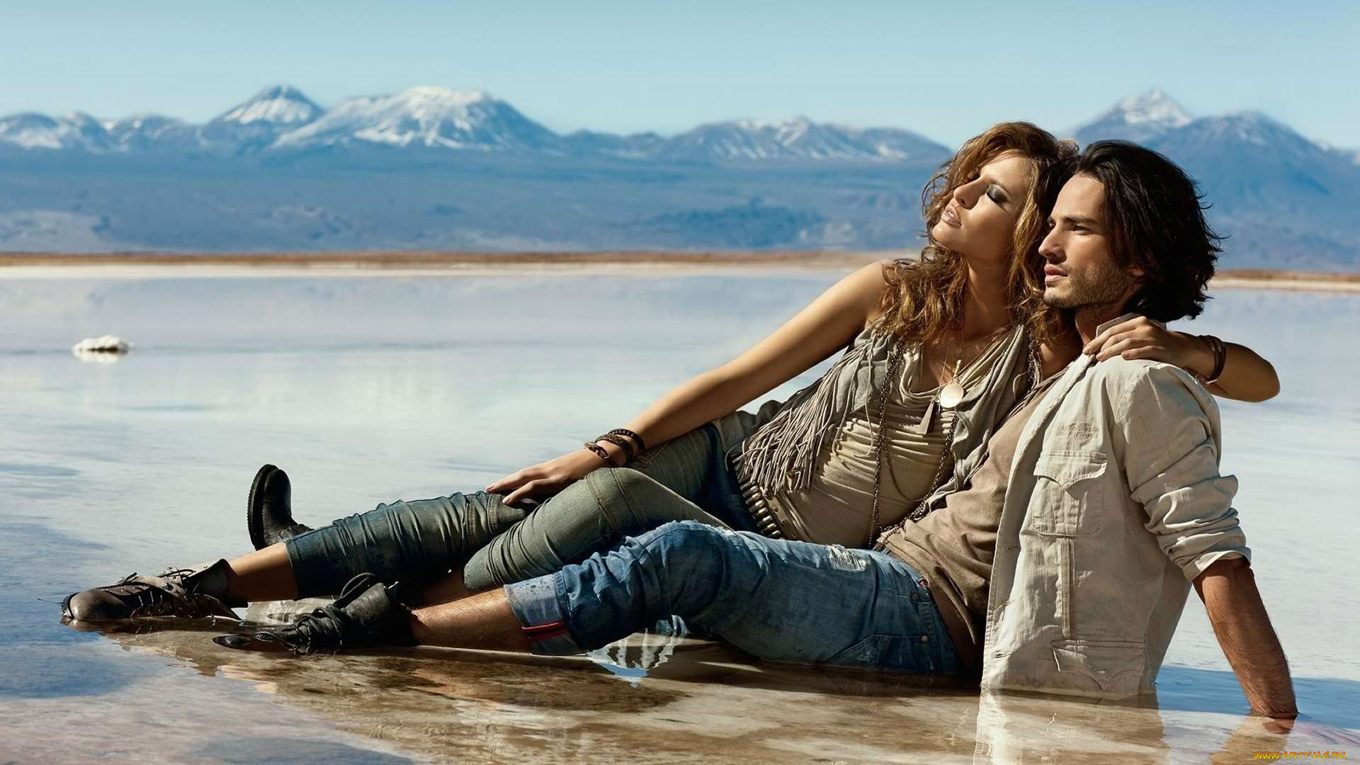 разное, мужчина, женщина, пара, джинсы, озеро, горы