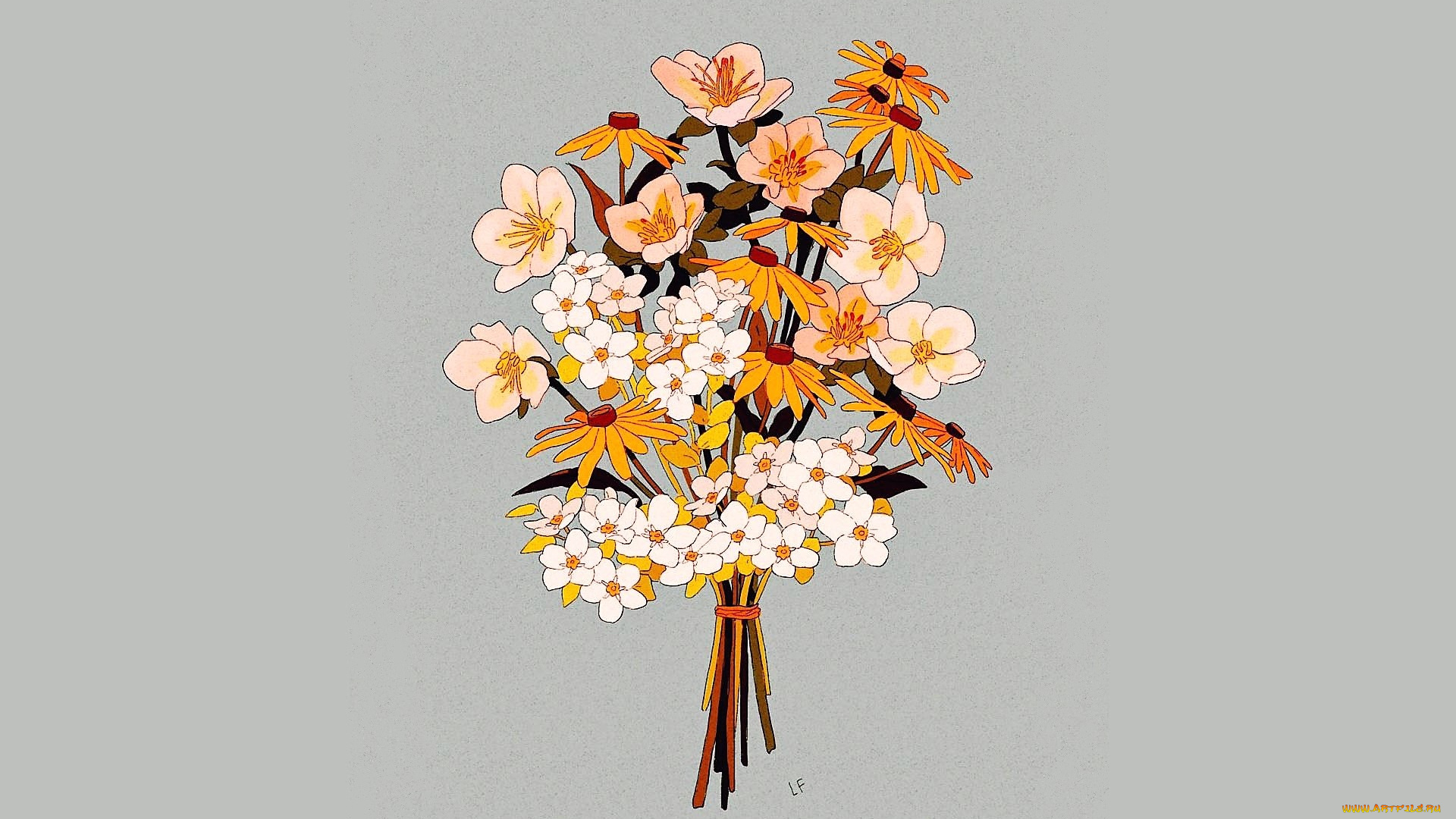 рисованное, цветы, букет