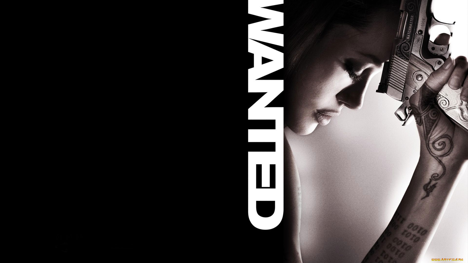 кино, фильмы, wanted, девушка, лицо, тату, пистолет