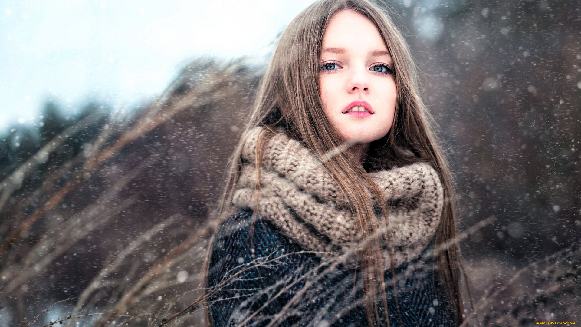 разное, дети, девочка, шарф, снег, пальто