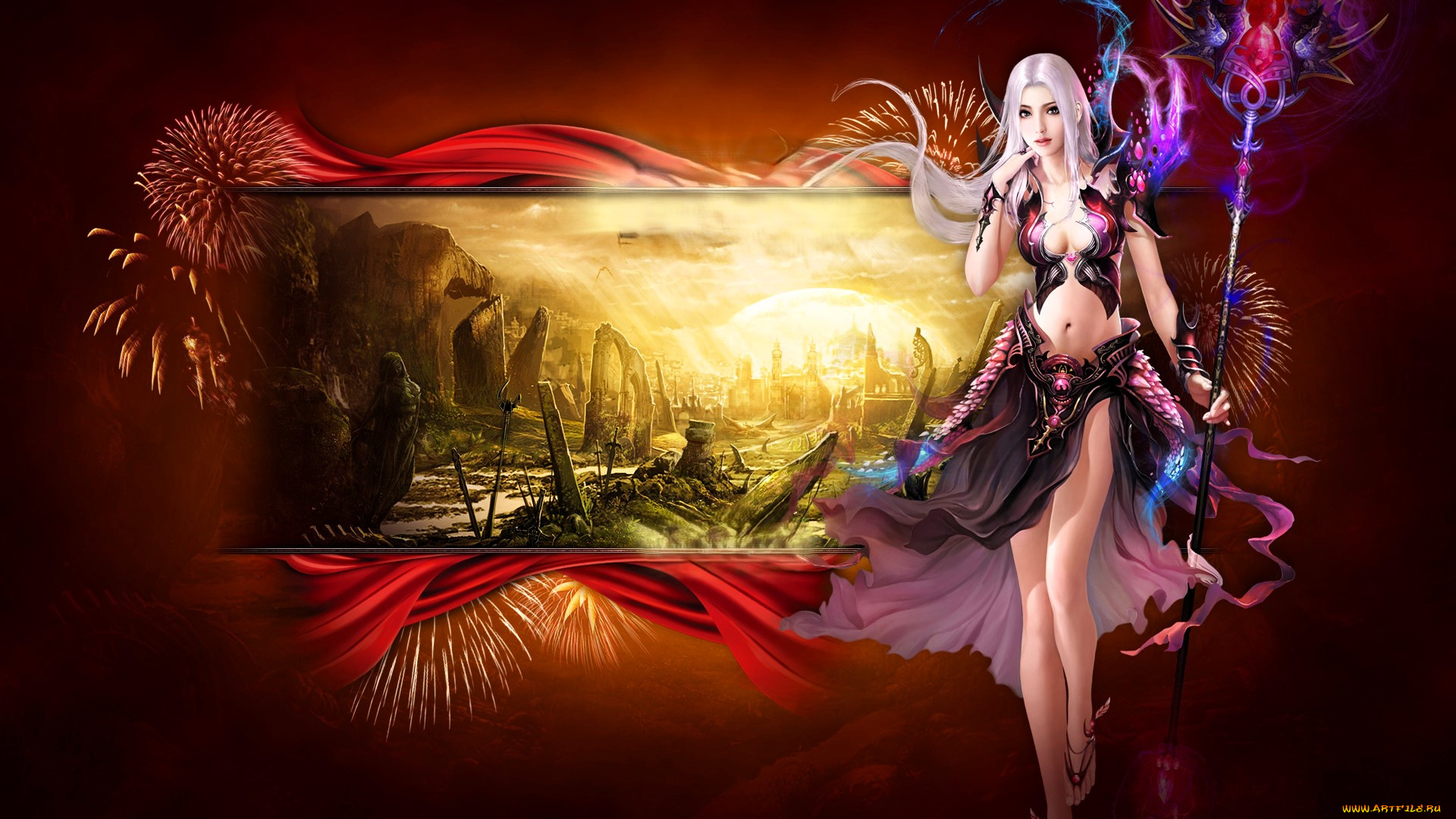 видео, игры, mummy, online, девушка, маг, посох, магия, развалины