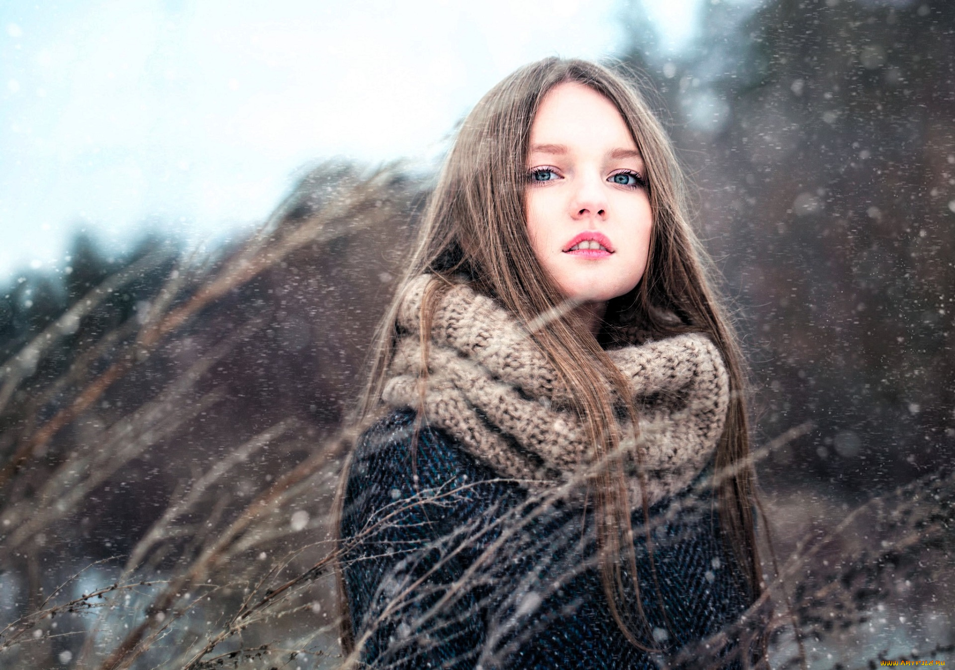 разное, дети, девочка, шарф, снег, пальто