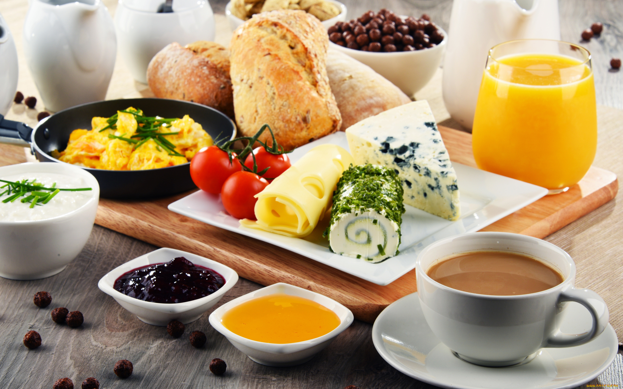 еда, разное, завтрак, сыр, мед, варенье, сок, кофе