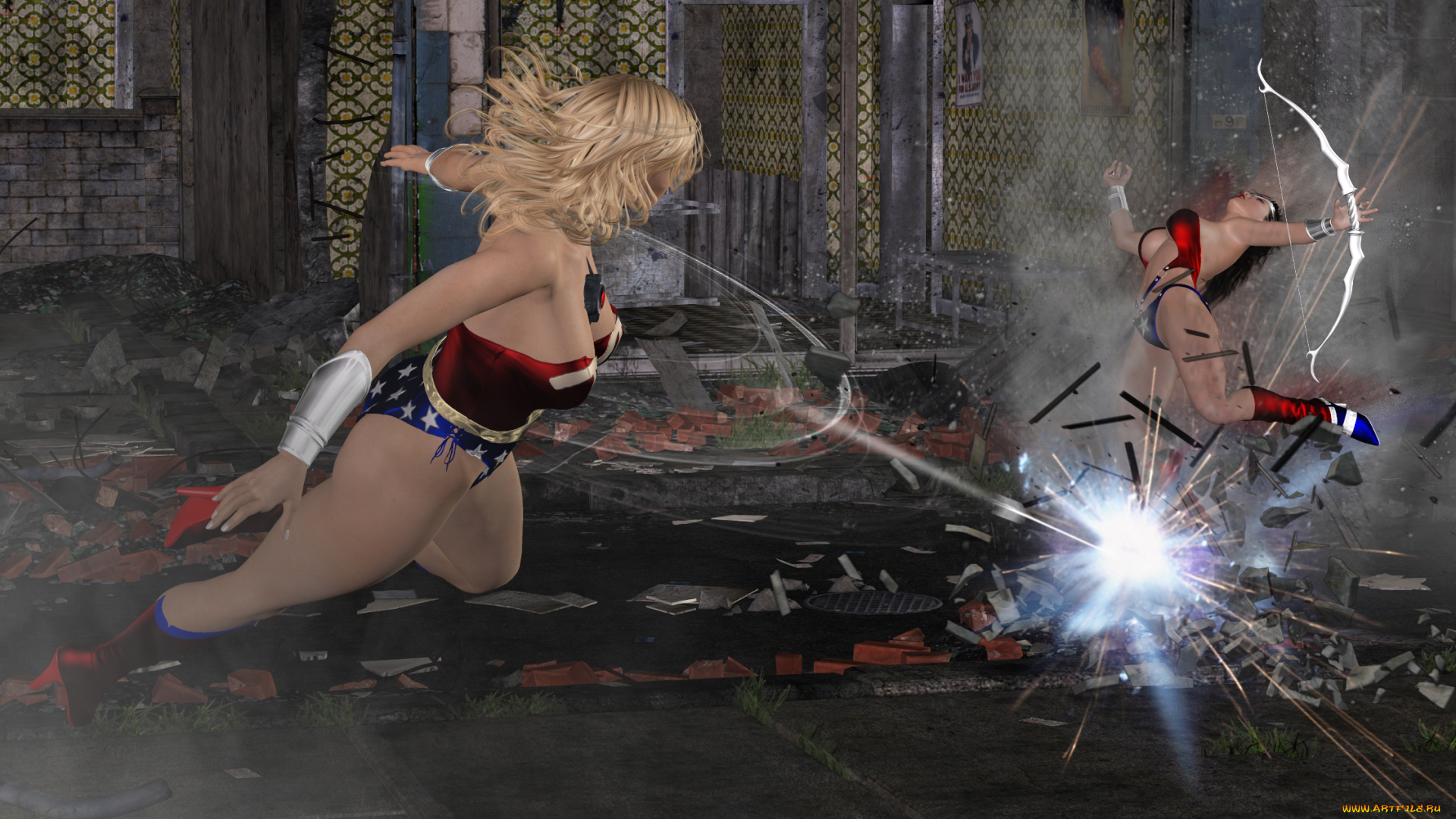 3д, графика, fantasy, , фантазия, драка, супермены