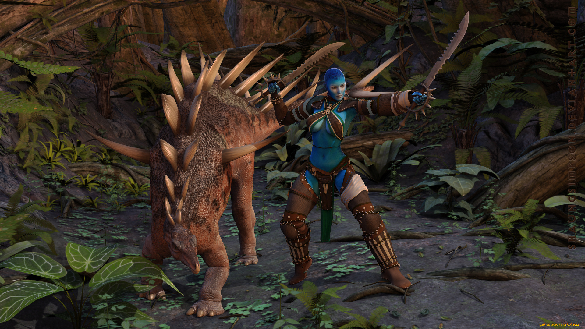 3д, графика, fantasy, , фантазия, дракон, лес, девушка