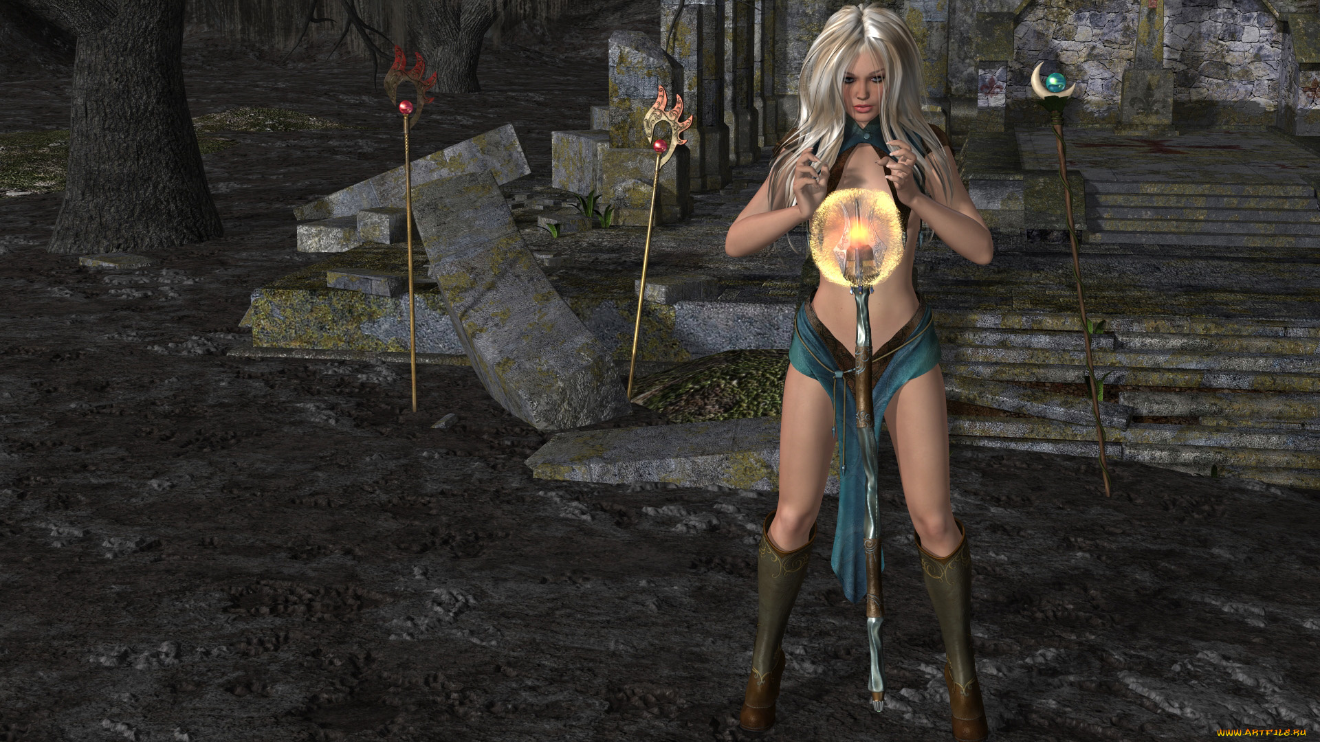 3д, графика, fantasy, , фантазия, магия, шест, девушка