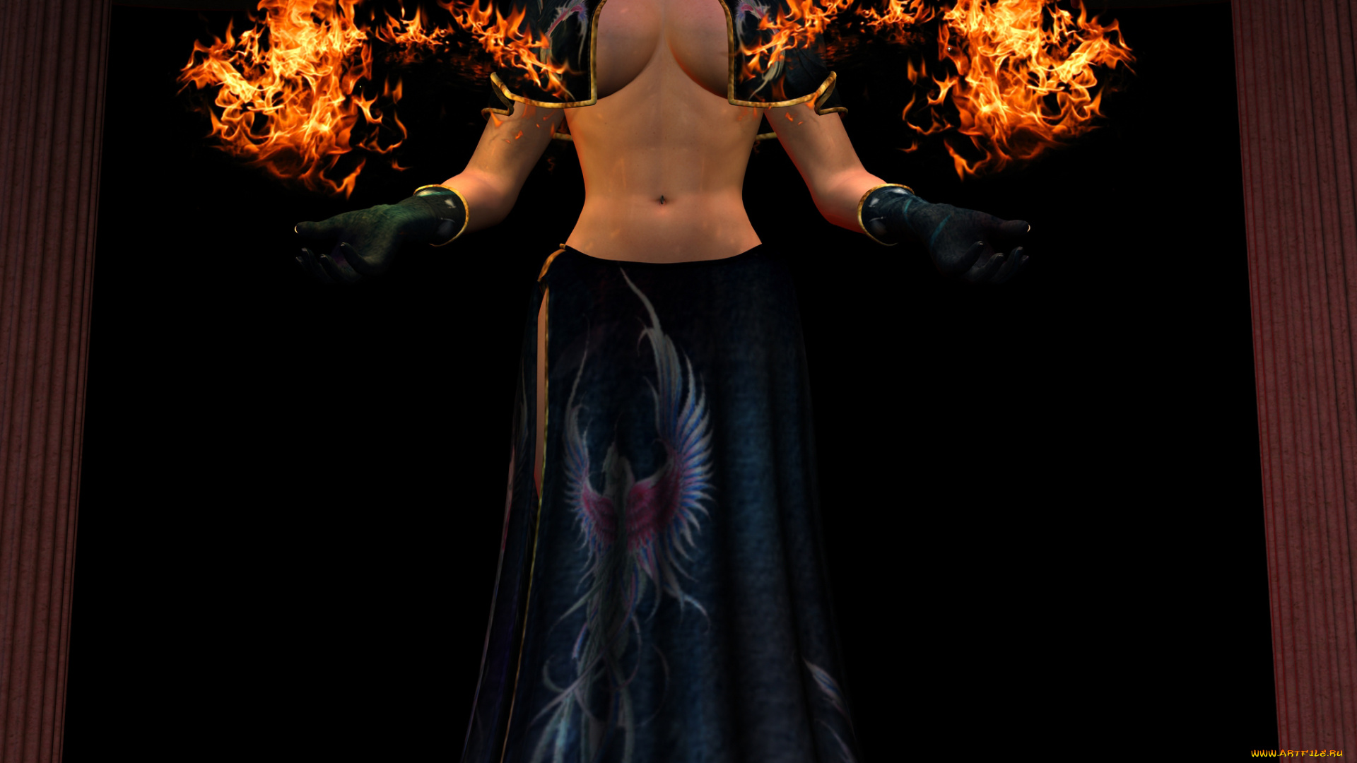 3д, графика, fantasy, , фантазия, огонь, девушка
