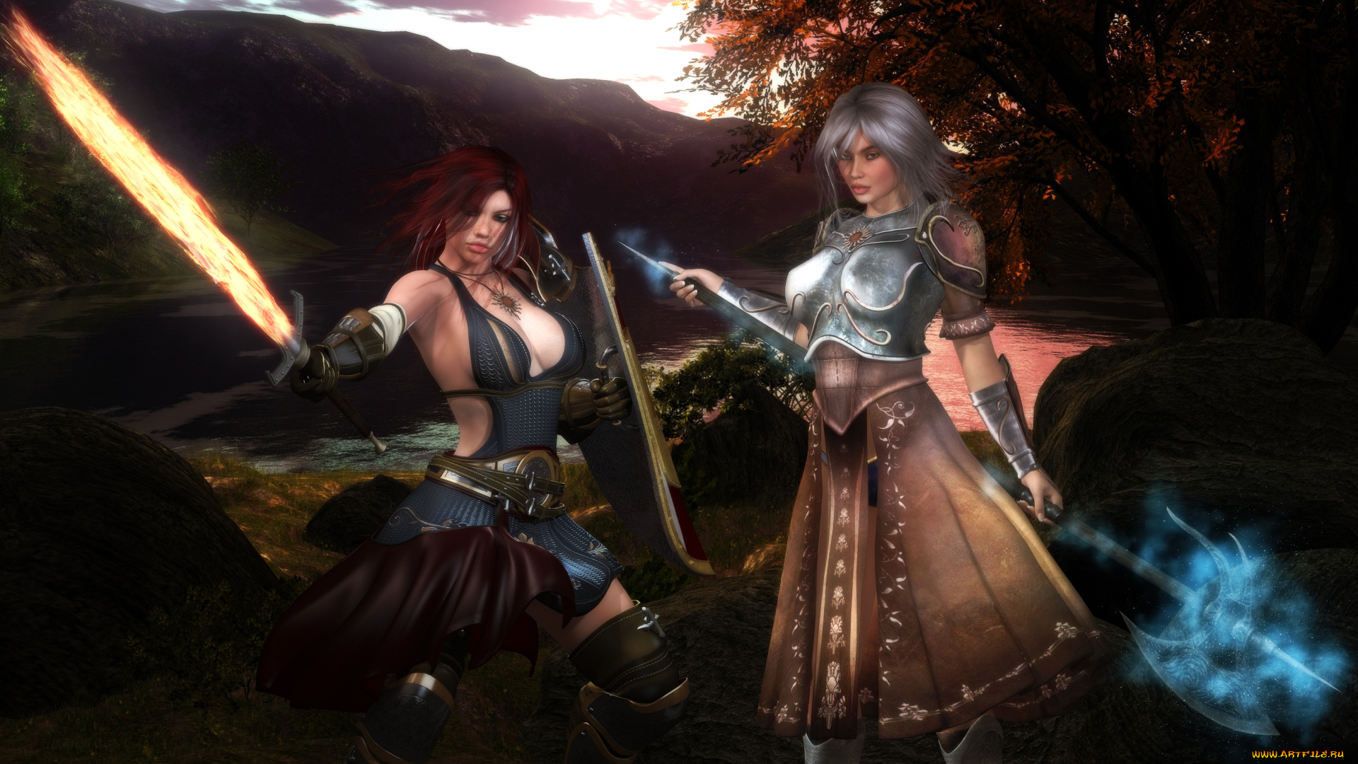 3д, графика, fantasy, , фантазия, оружие, девушки, магия