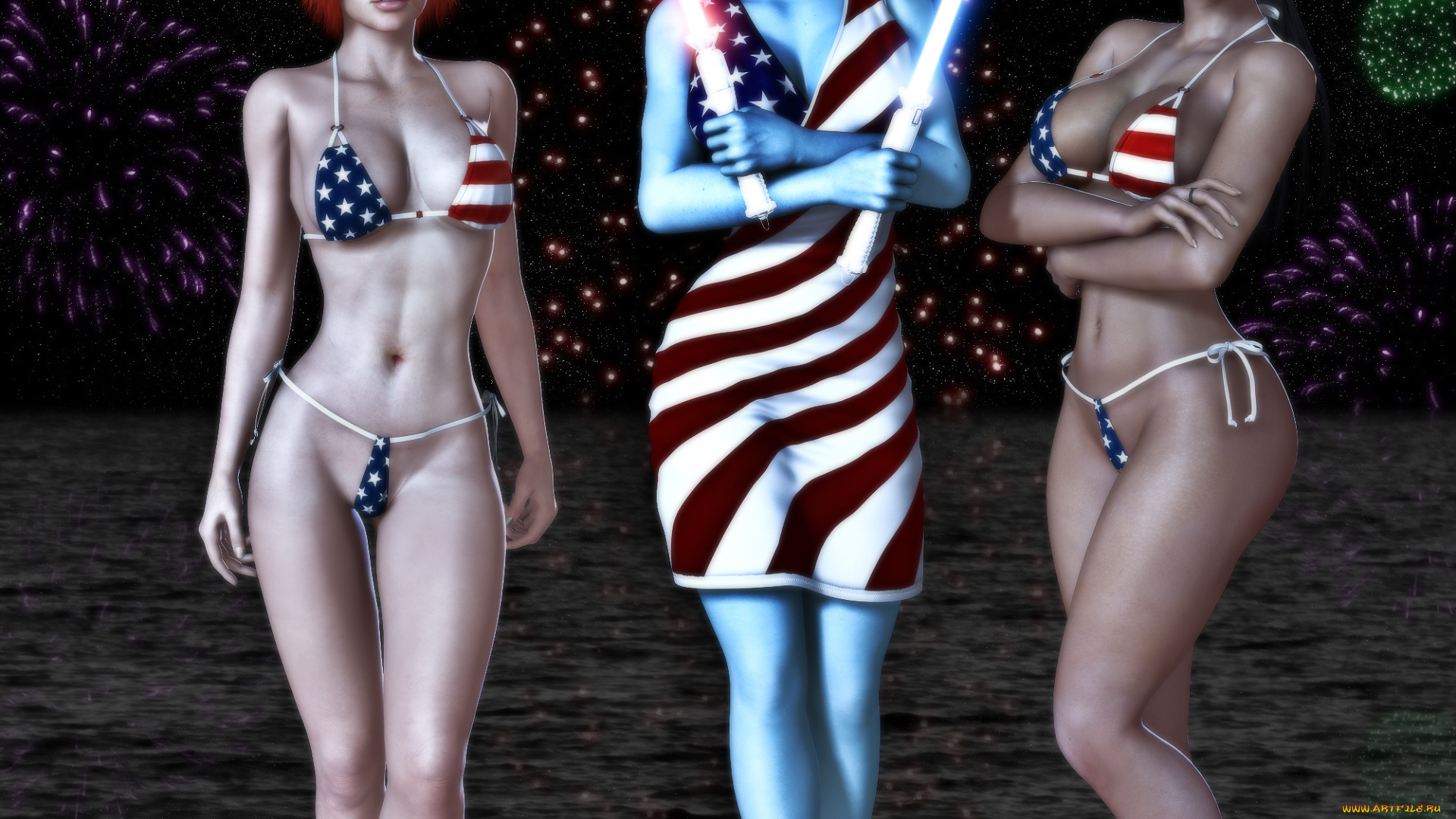 3д, графика, fantasy, , фантазия, оружие, существо, девушки