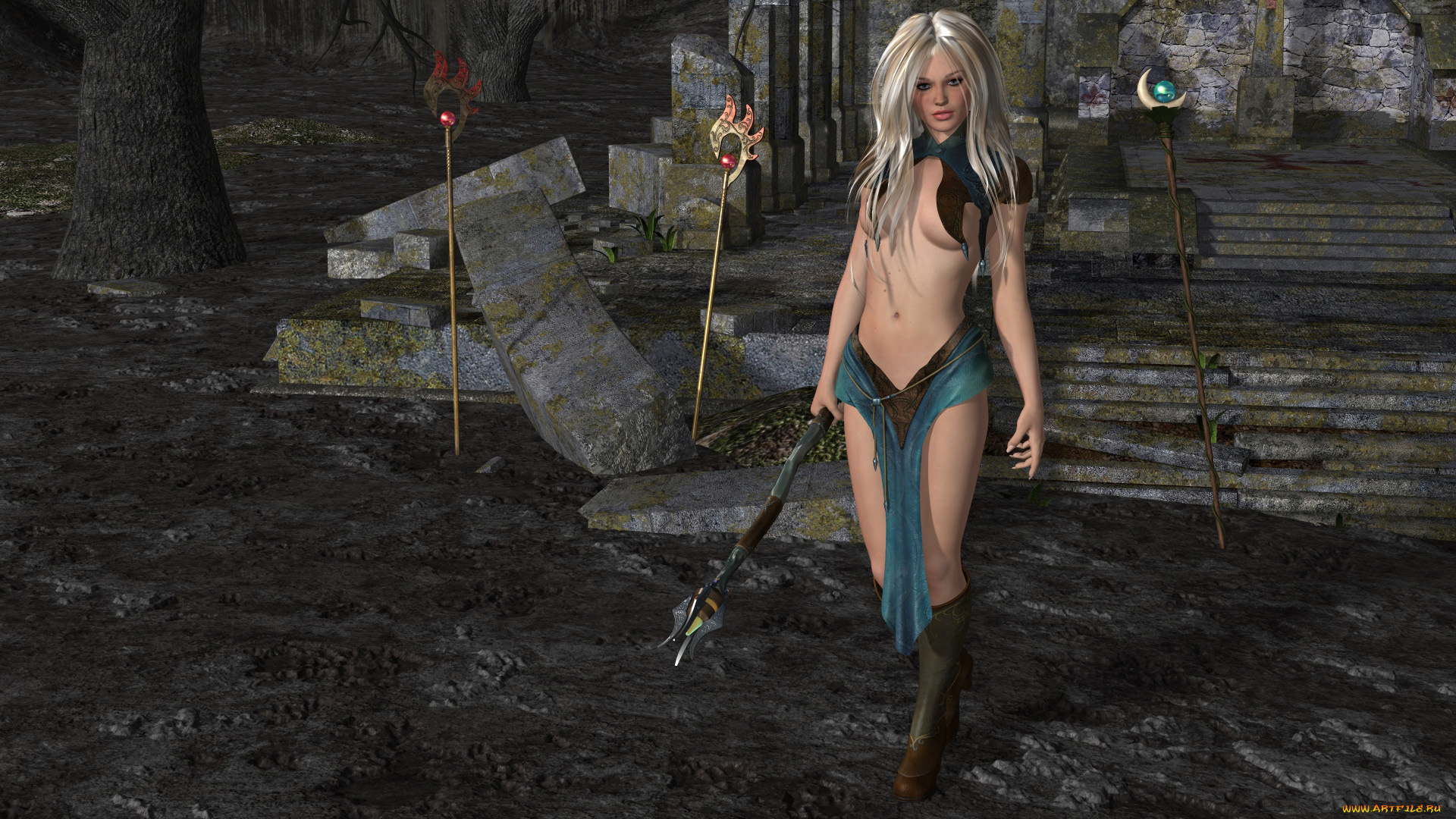 3д, графика, fantasy, , фантазия, шест, девушка, магия