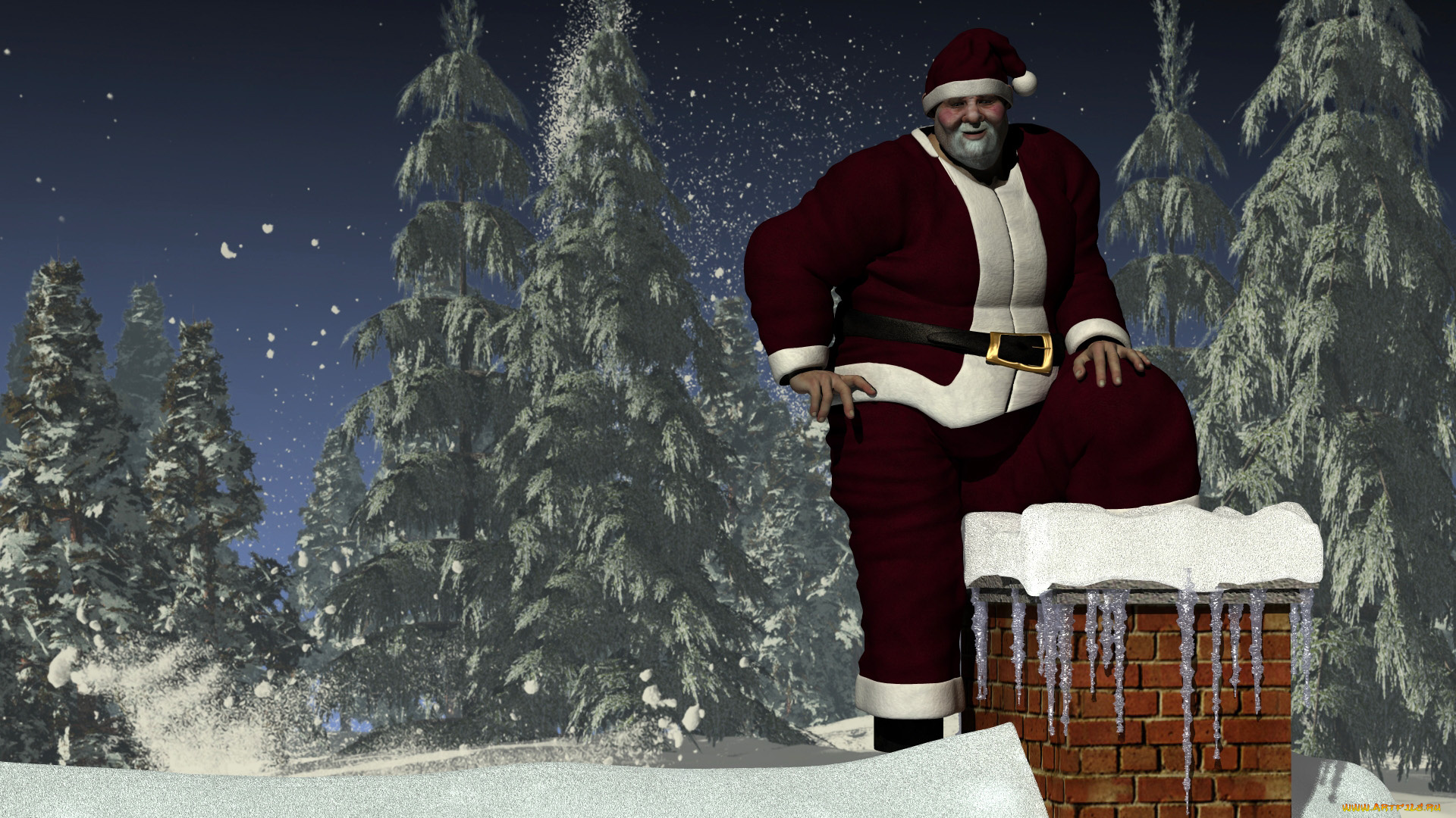 3д, графика, holidays, , праздники, камин, санта, клаус