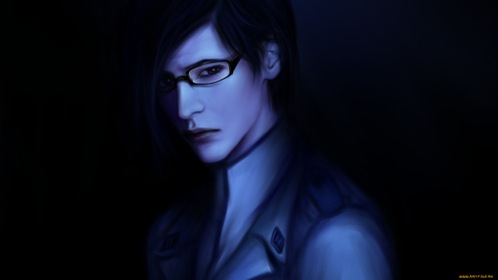 аниме, bleach, аранкар, учёный, фан, арт, парень, залиапоро, очки, тёмный, фон, взгляд