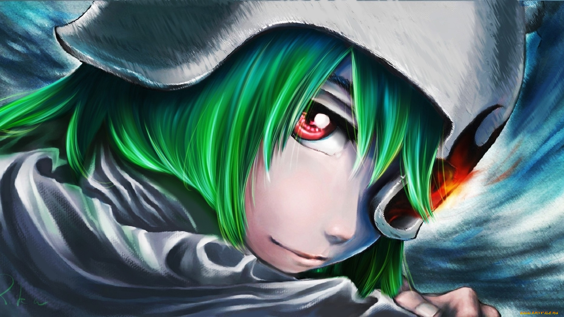 аниме, bleach, девочка, первый, номер, глаз, зелёные, волосы, маска, взгляд, аранкар, блич