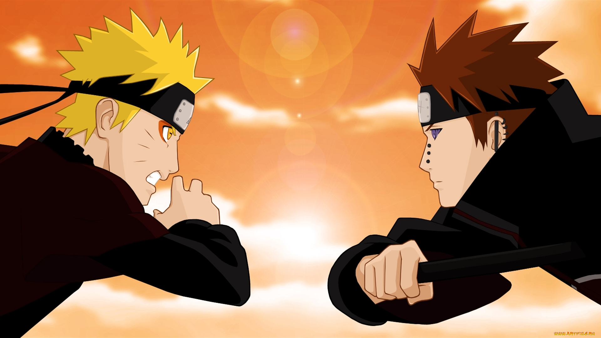 аниме, naruto, закат, яхико, пэйн, парни, оскал, режим, саннина, блондин, наруто