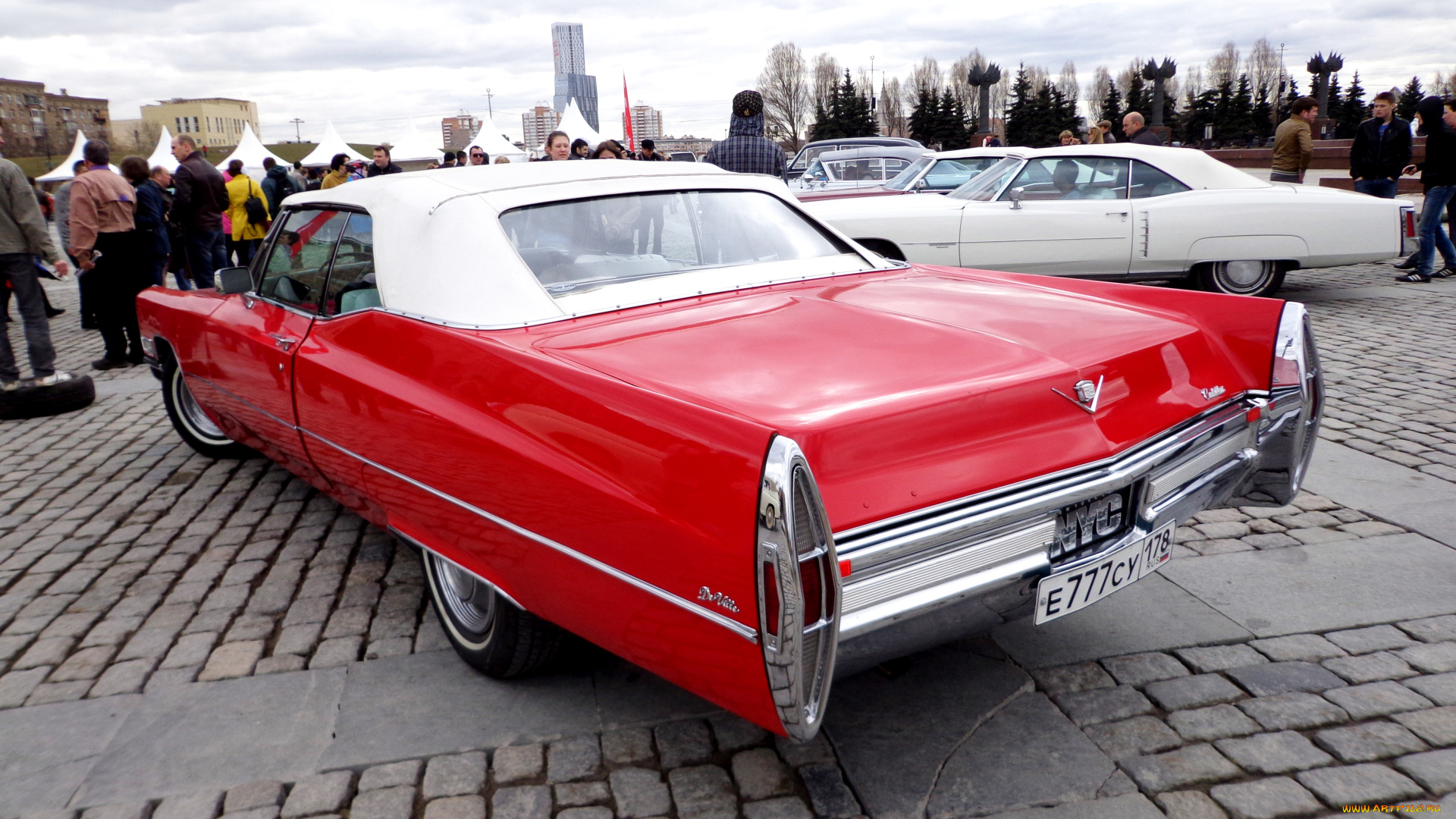 автомобили, выставки, и, уличные, фото, красный, cadillac