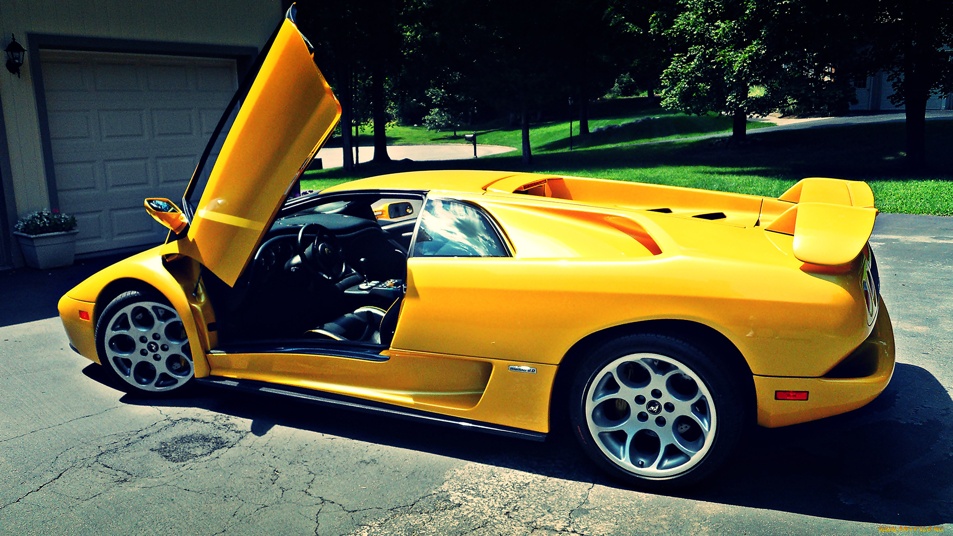 автомобили, выставки, и, уличные, фото, желтый, diabolo, lambourghini