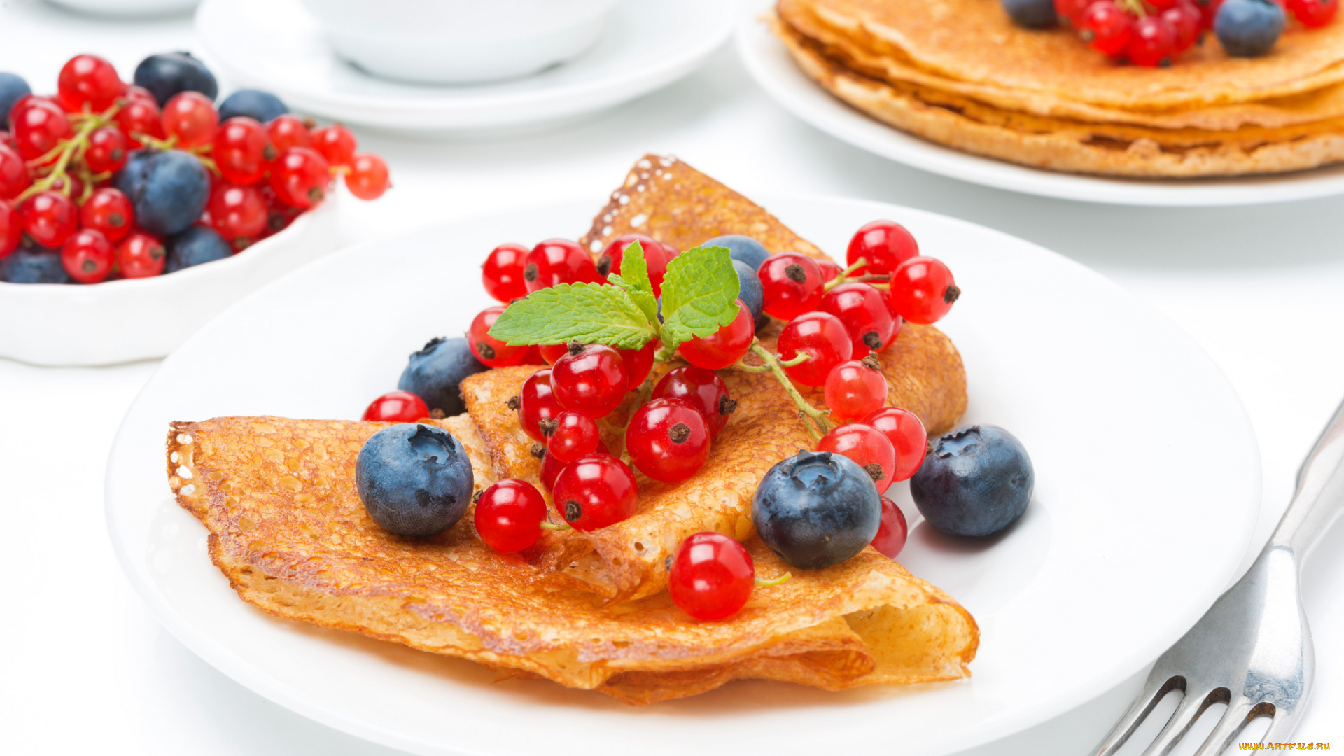 еда, блины, , оладьи, ягоды