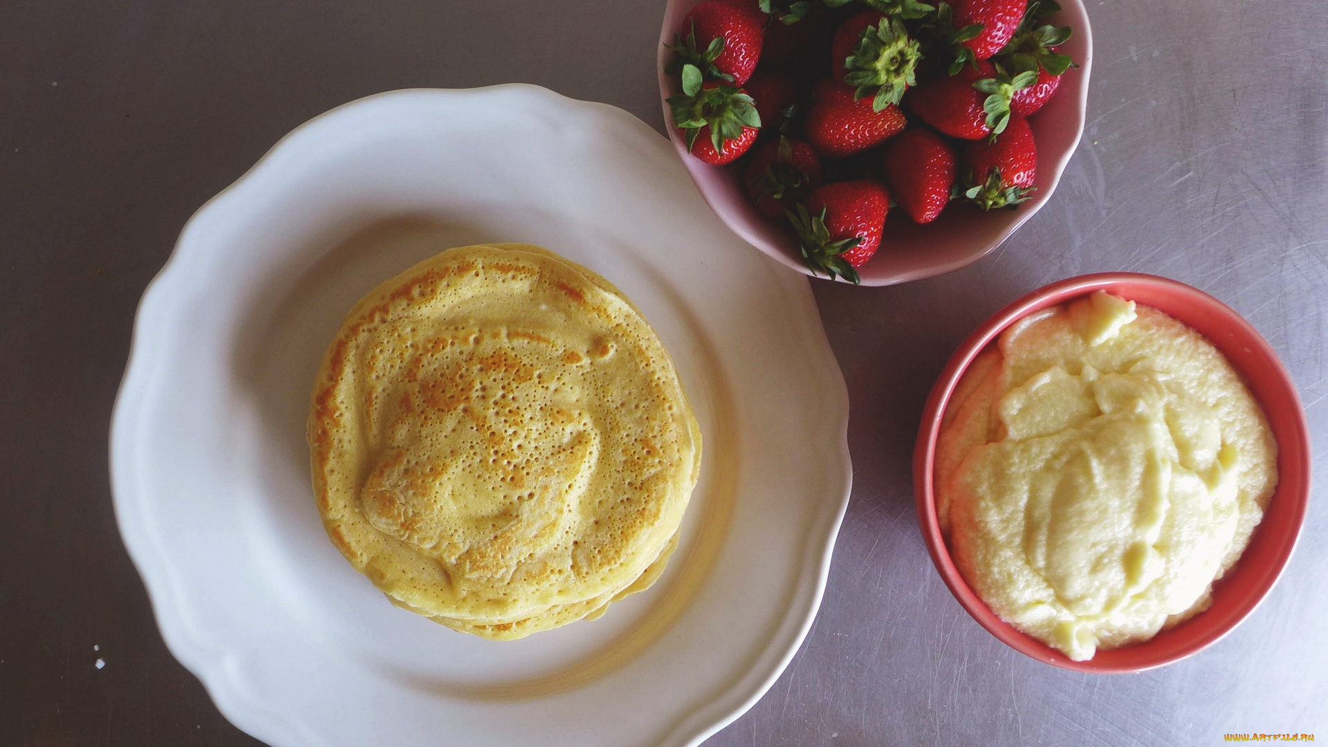 еда, блины, , оладьи, ягоды, клубника, блинчики