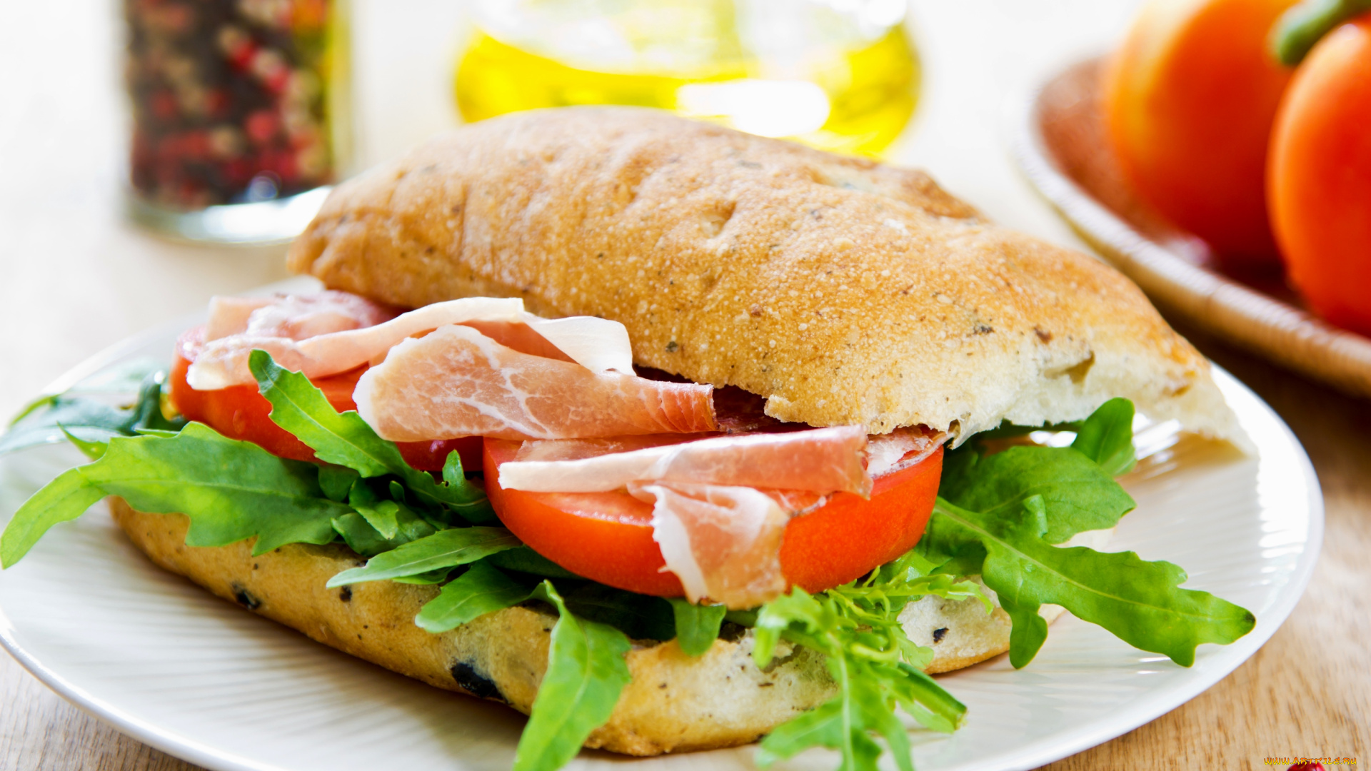 еда, бутерброды, , гамбургеры, , канапе, помидоры, ветчина, чиабата