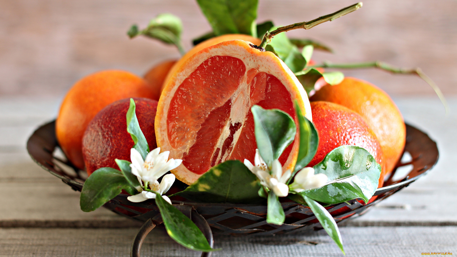 еда, цитрусы, дольки, цветы