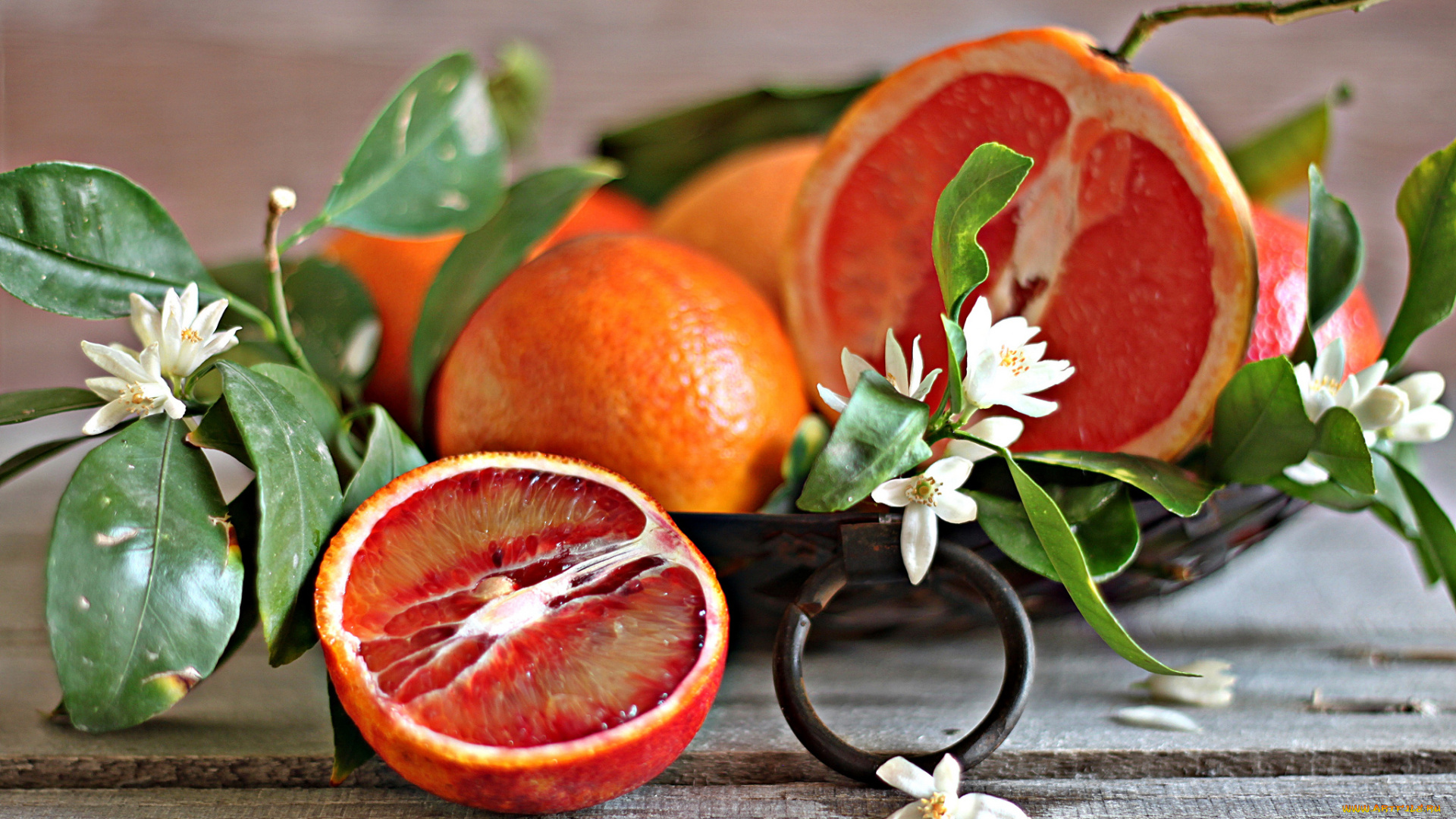 еда, цитрусы, дольки, цветы