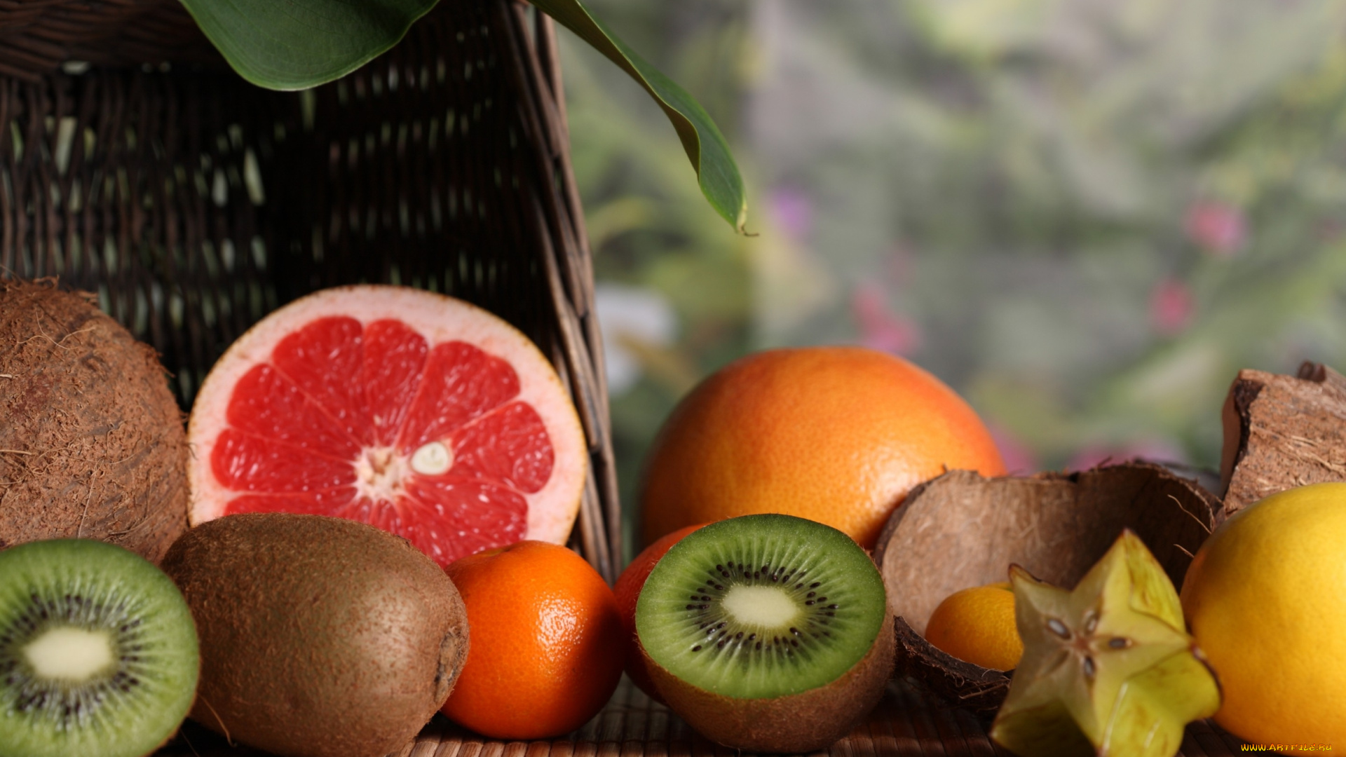 еда, фрукты, , ягоды, кокос, лимон, киви, грейпфрут