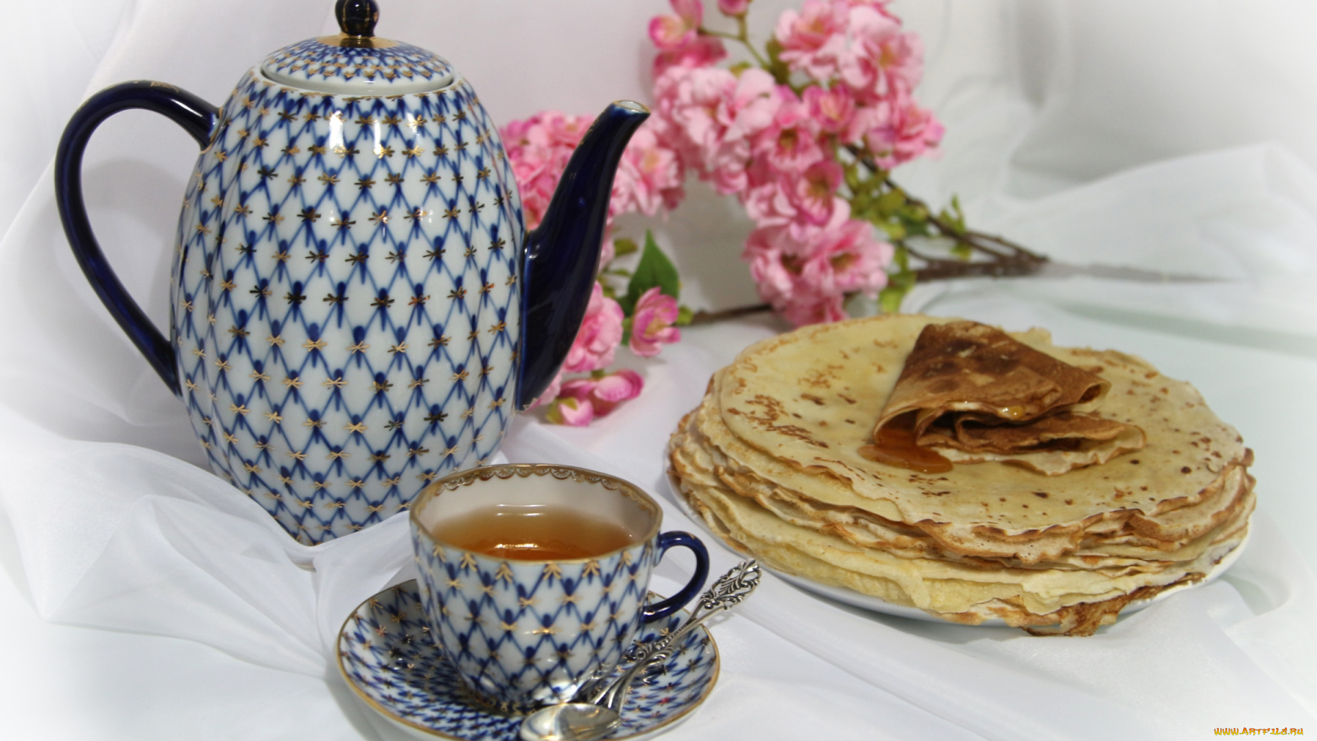 еда, натюрморт, чай, блины