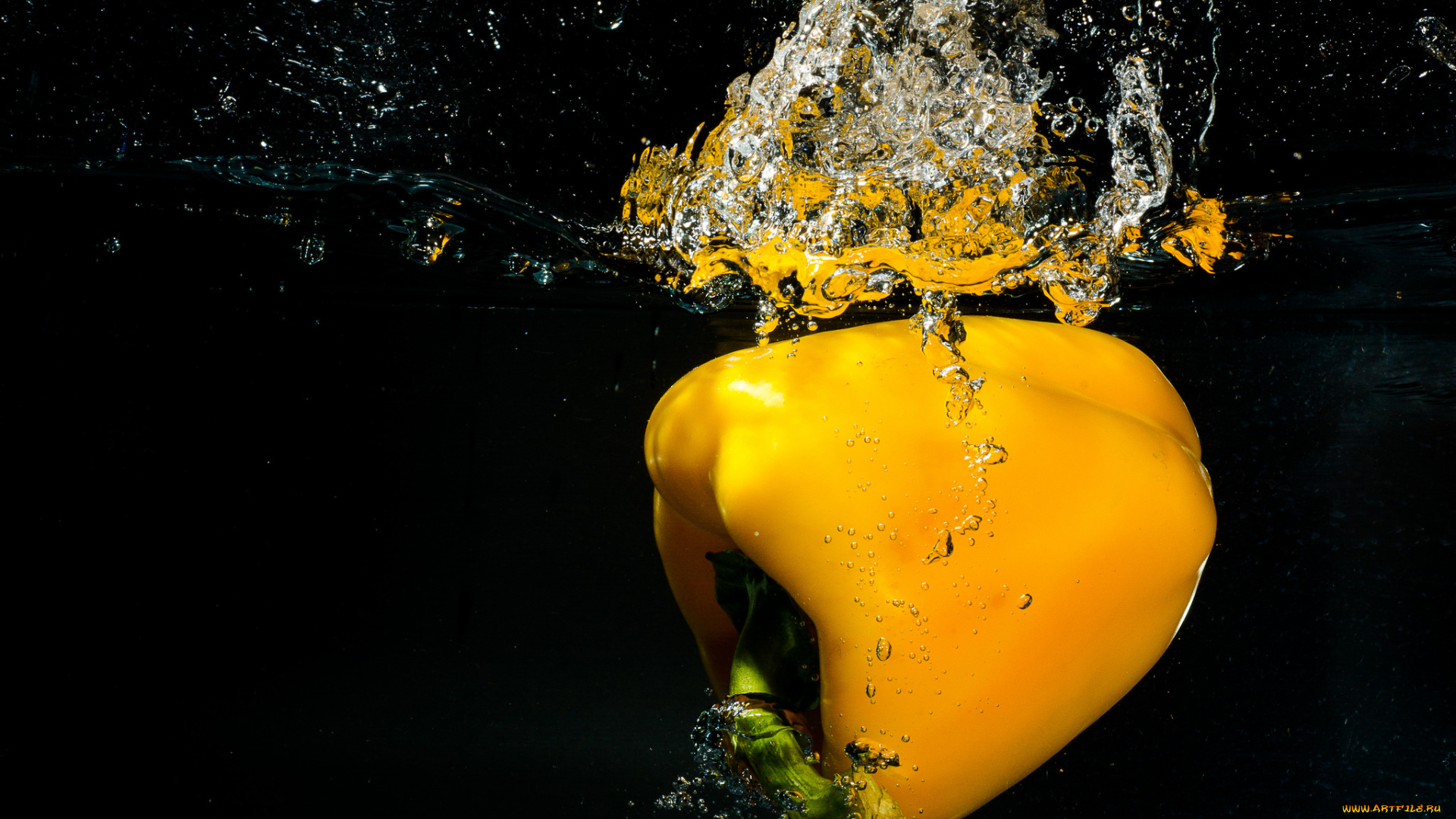 еда, перец, желтый, овощ, вода