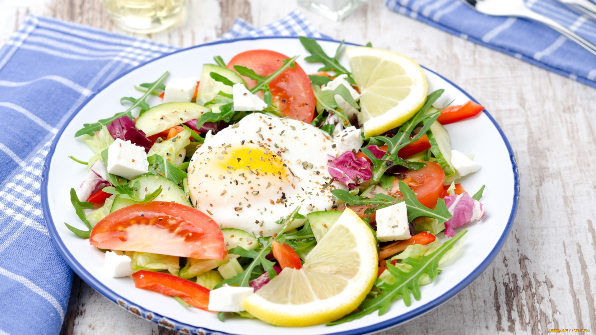 еда, салаты, , закуски, лимон, руккола, яйцо, помидоры