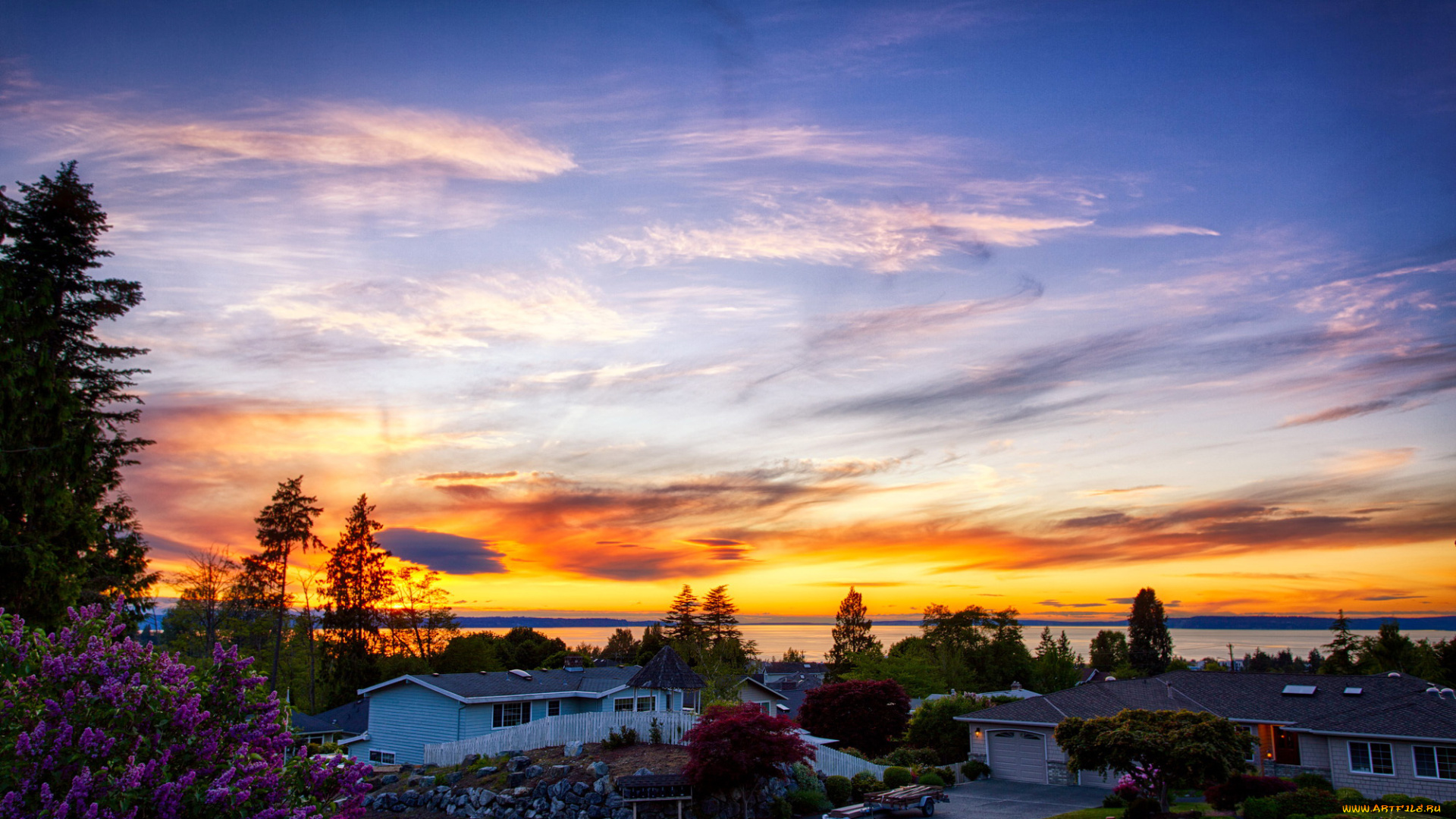 edmonds, , washington, города, -, пейзажи, washington, сша, дома, закат, площадь