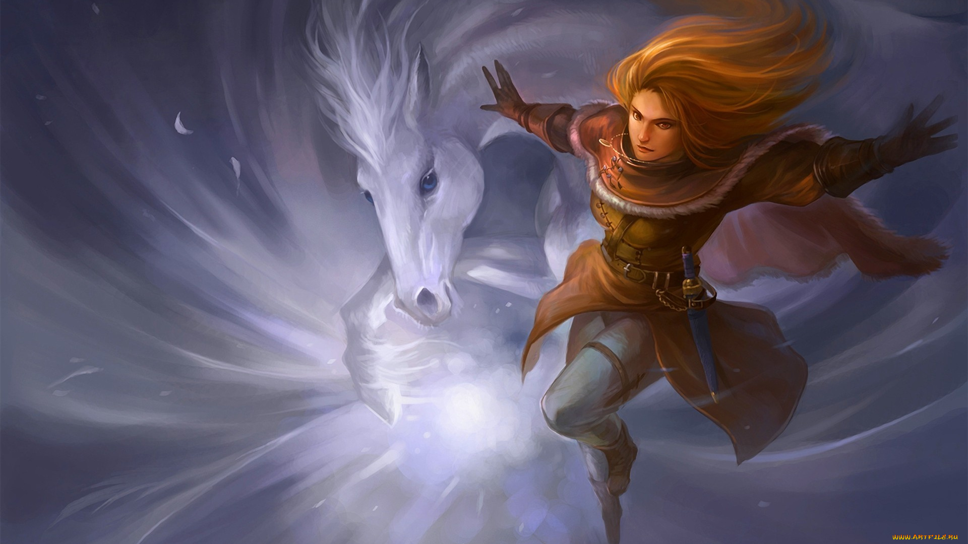 фэнтези, девушки, девушка, лошадь, кинжал, воин