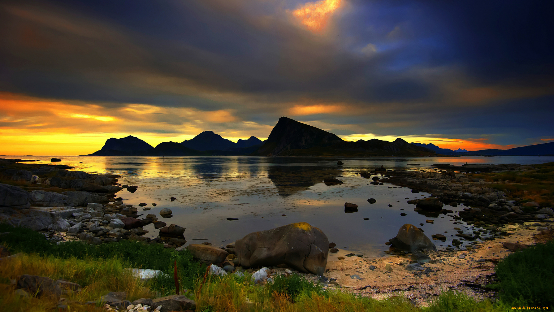 природа, побережье, море, скалы, спокойствие, лето