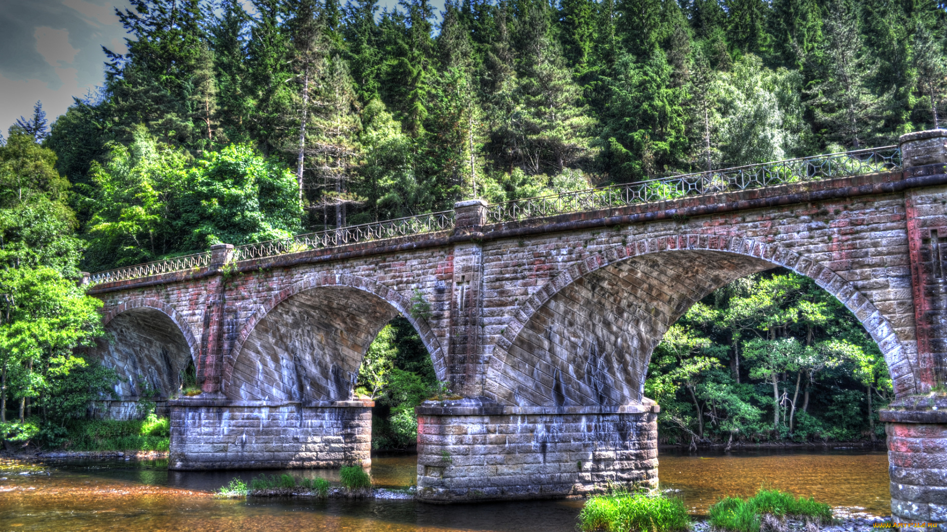 природа, реки, озера, лес, река, мост, арки