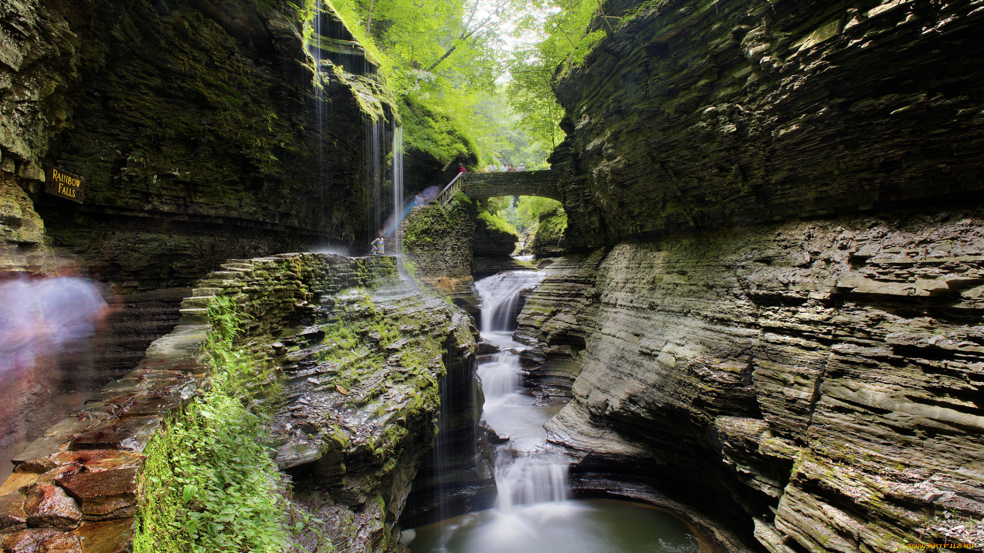 природа, водопады, лес, река, водопад, ущелье, скалы