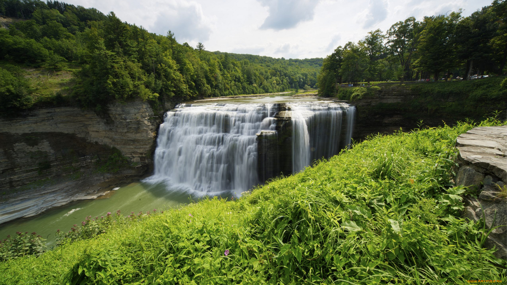 природа, водопады, обрыв, река, лес, водопад