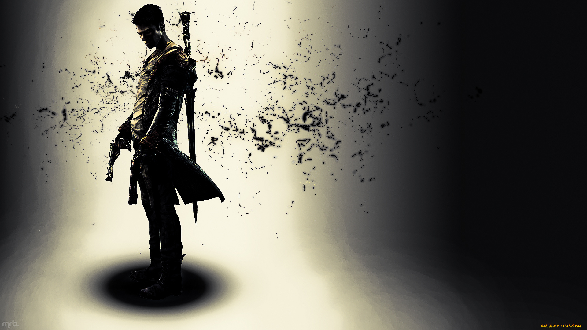 видео, игры, devil, may, cry, 4, парень, пистолеты, меч, оружие, воин, силуэт, частицы