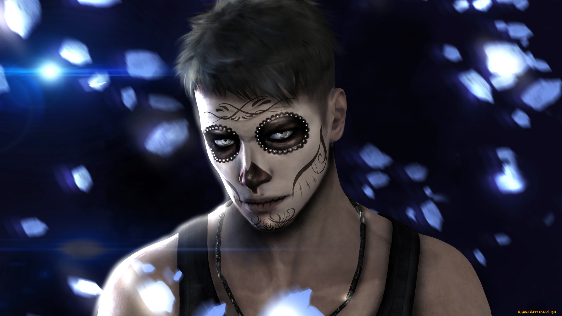 видео, игры, devil, may, cry, 4, тёмный, фон, блики, шатен, разрисованное, лицо, взгляд, парень