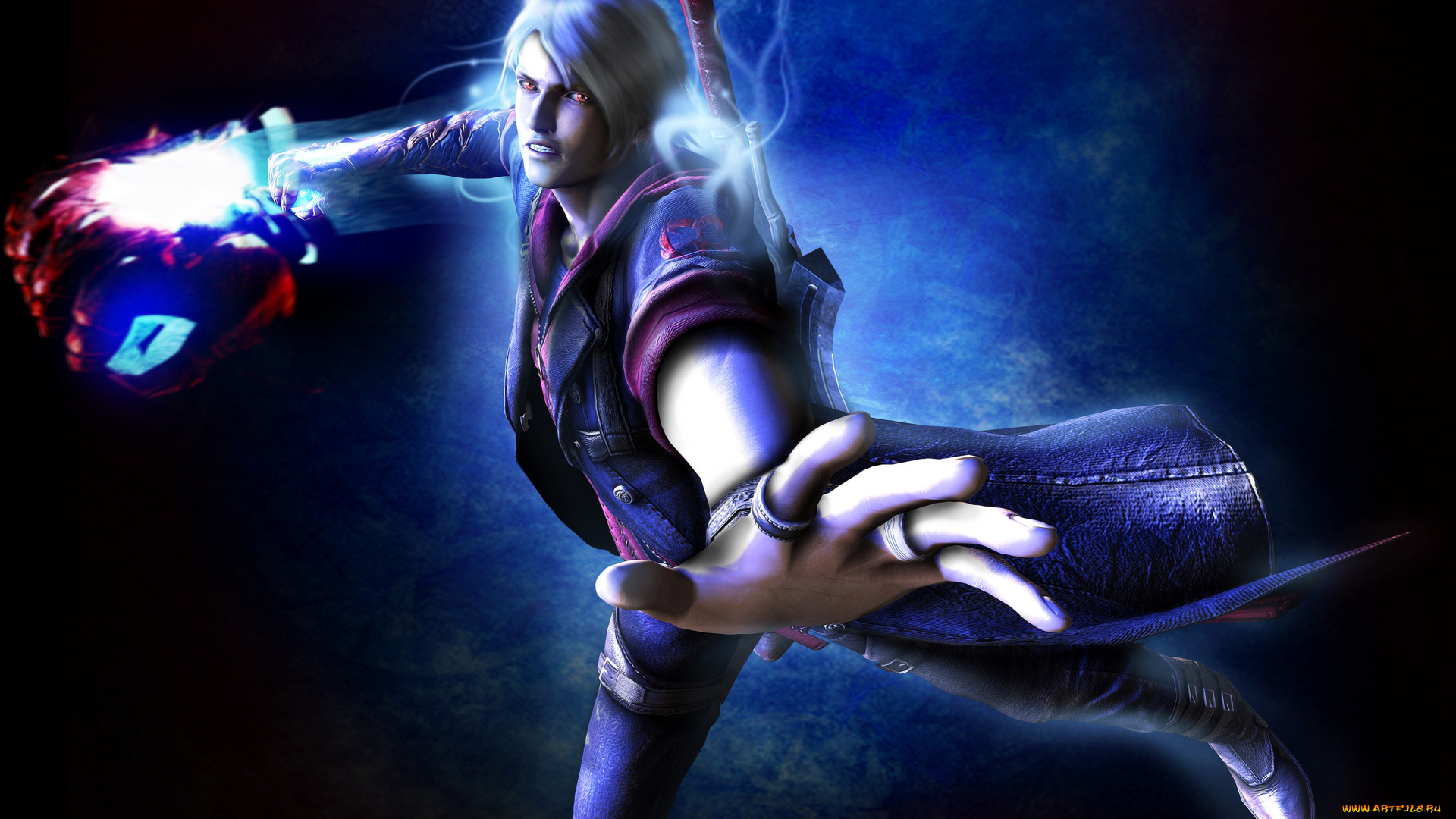 видео, игры, devil, may, cry, 5, сияние, рука, кулак, взгляд, парень, сероволосый, плащь, в, полёте