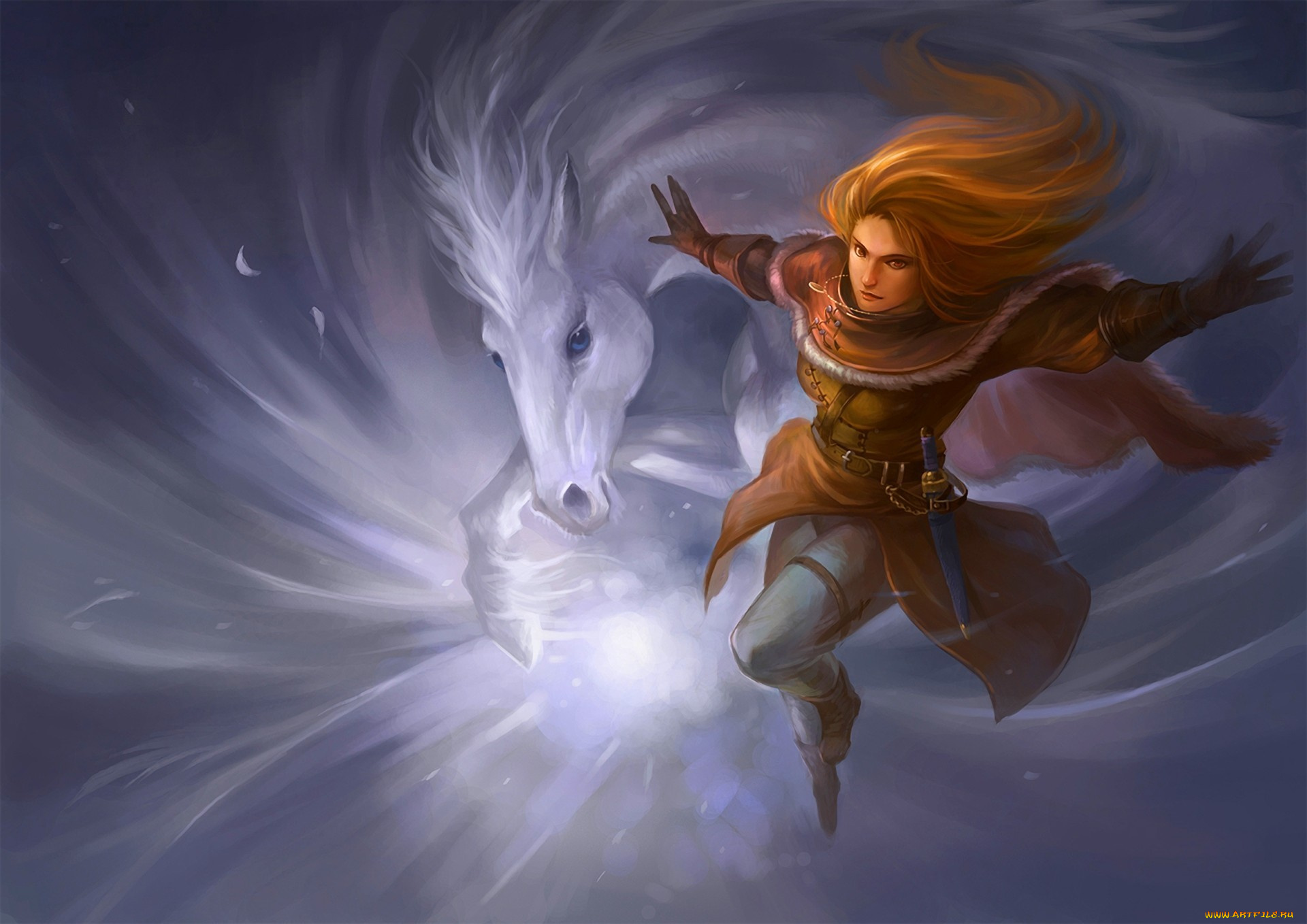 фэнтези, девушки, девушка, лошадь, кинжал, воин