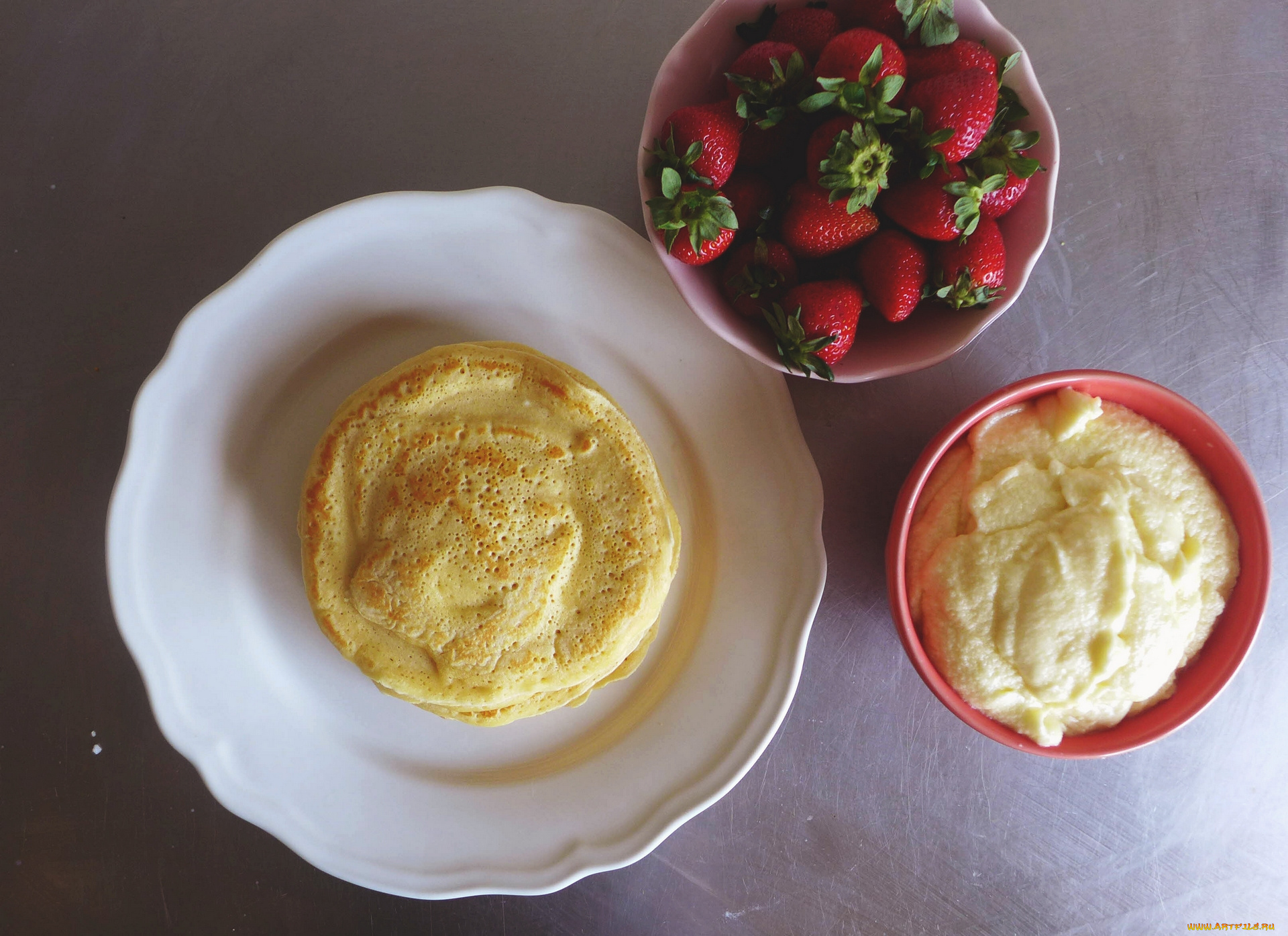 еда, блины, , оладьи, ягоды, клубника, блинчики