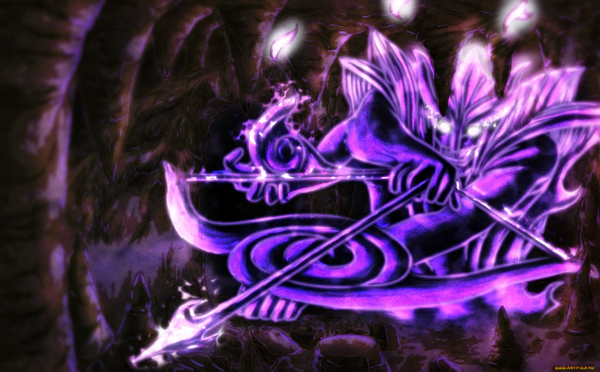 аниме, naruto, стрела, лук, сусано, пещера, огни