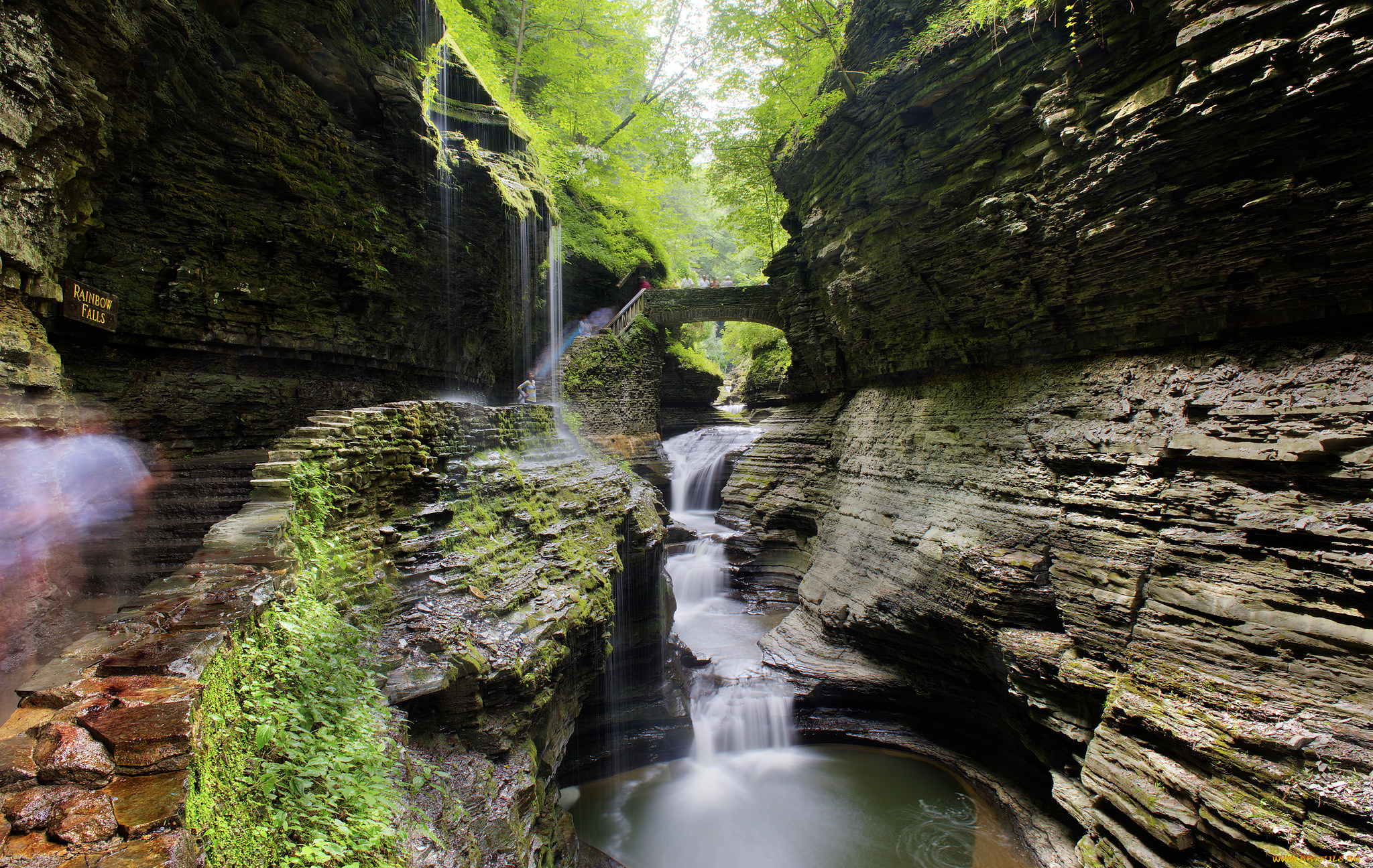природа, водопады, лес, река, водопад, ущелье, скалы